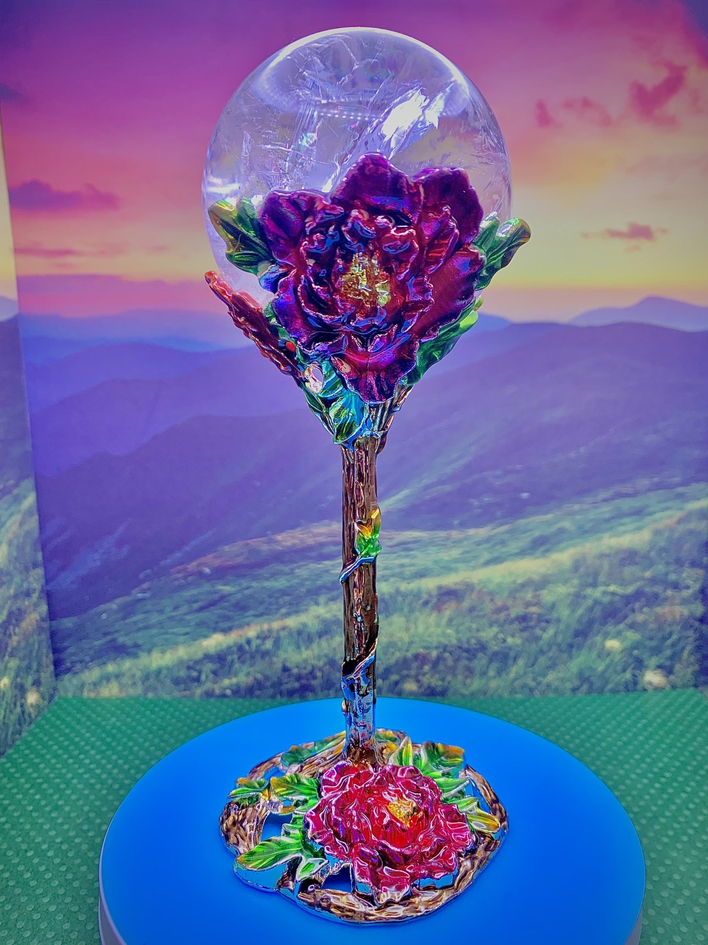 Decorative Sphere Stand w/ Red Flowers