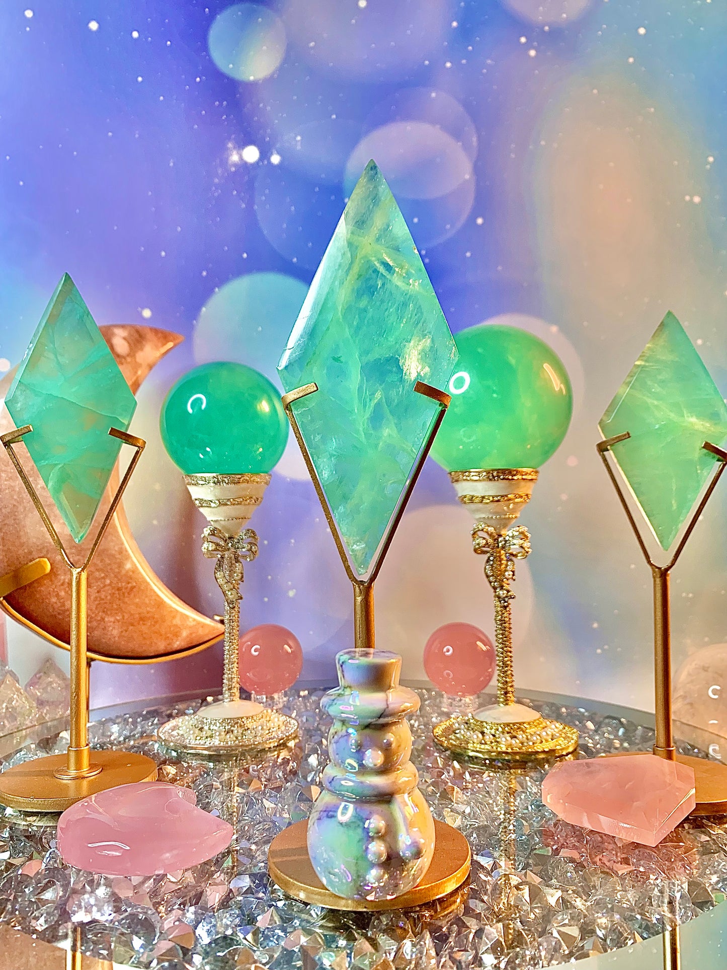 Baja Blast Fluorite Diamond on Stand