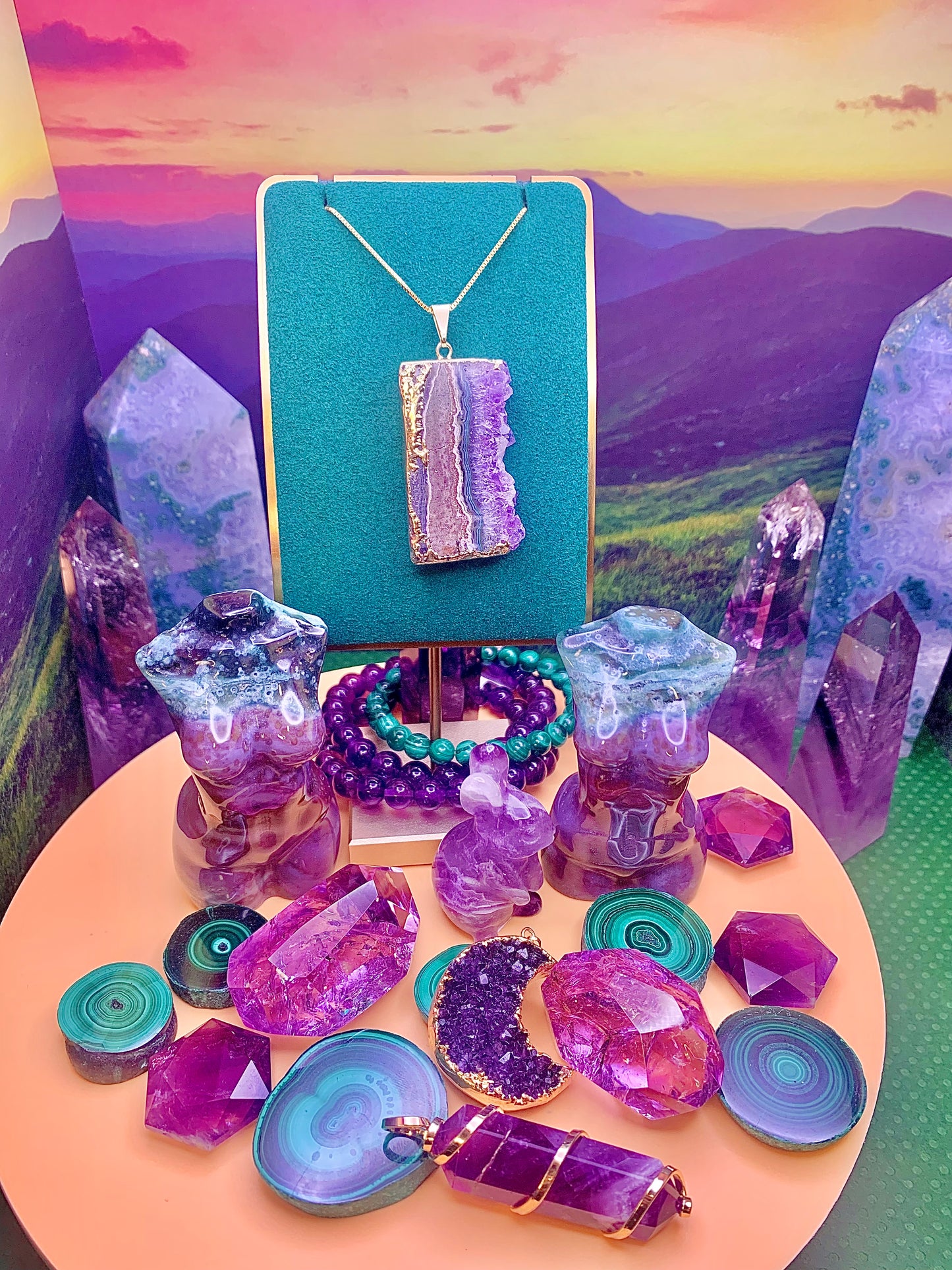 Amethyst Agate Slice Pendant