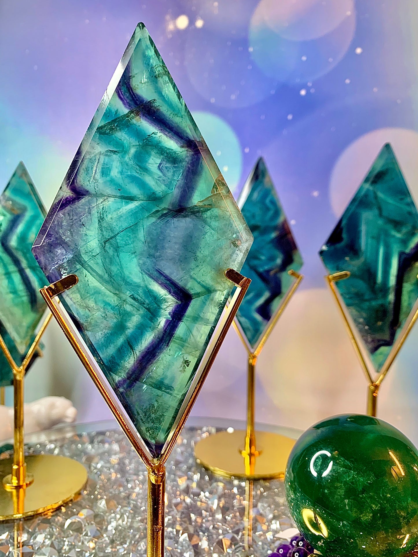 Rainbow Fluorite Diamond ♦️ on Stand