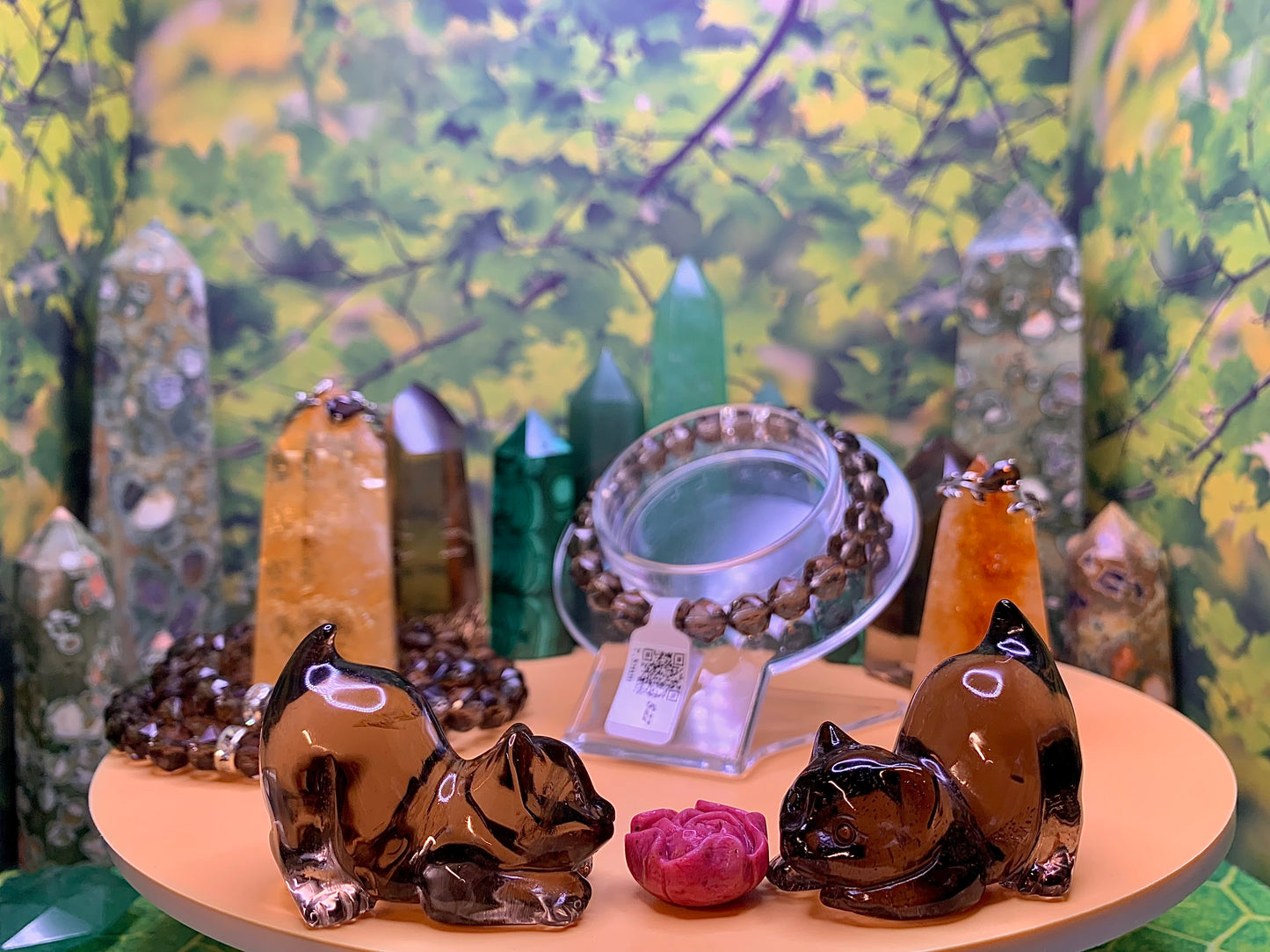 Smoky Quartz Faceted Bead Bracelet 8-8.5mm with Silver Rhinestone Spacers