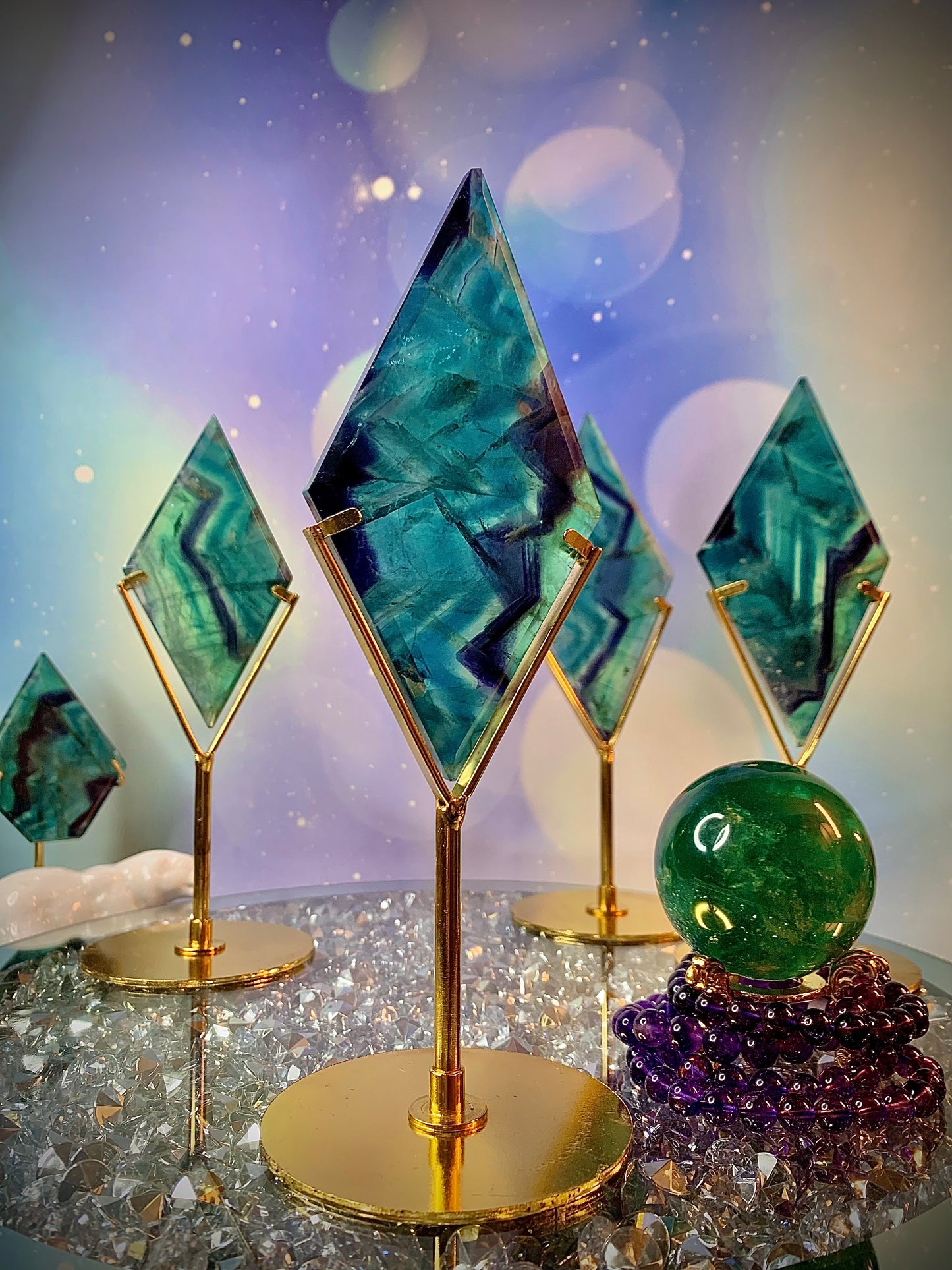 Rainbow Fluorite Diamond ♦️ on Stand