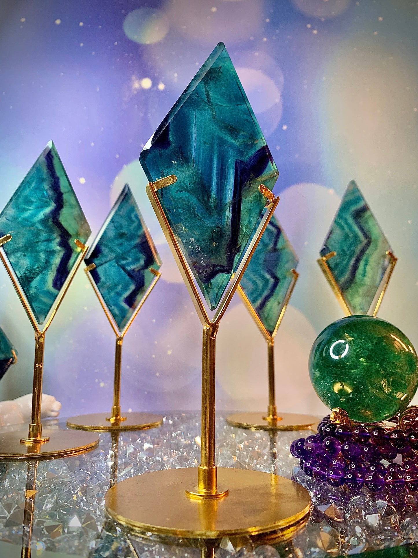 Rainbow Fluorite Diamond ♦️ on Stand