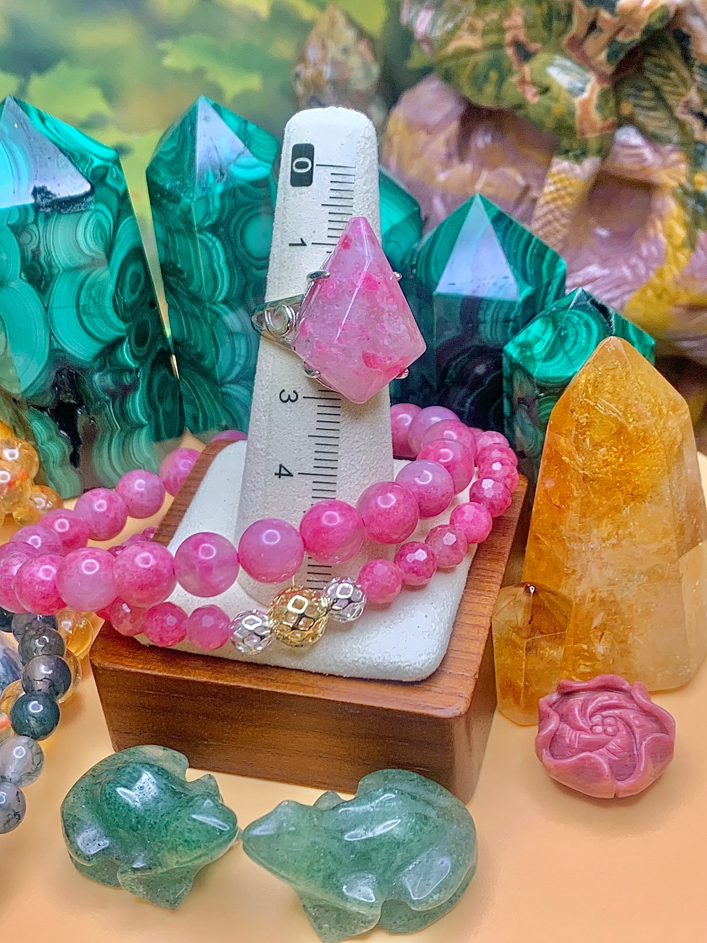 Sakura Rain Rhodonite Kite-Shape Cabochon Ring set in Sterling Silver