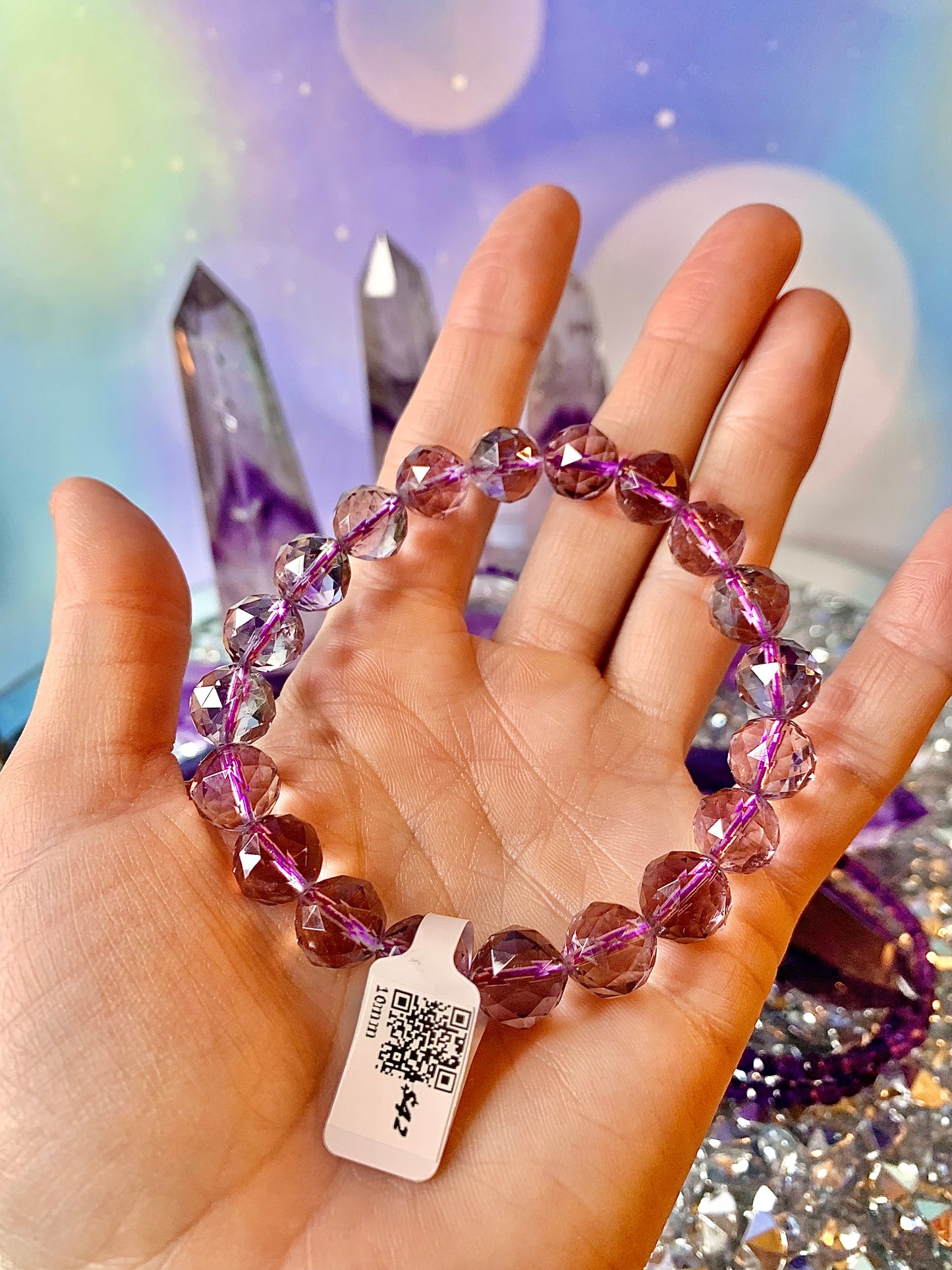 Light Smokey Amethyst Faceted Round Bead Bracelet 10mm