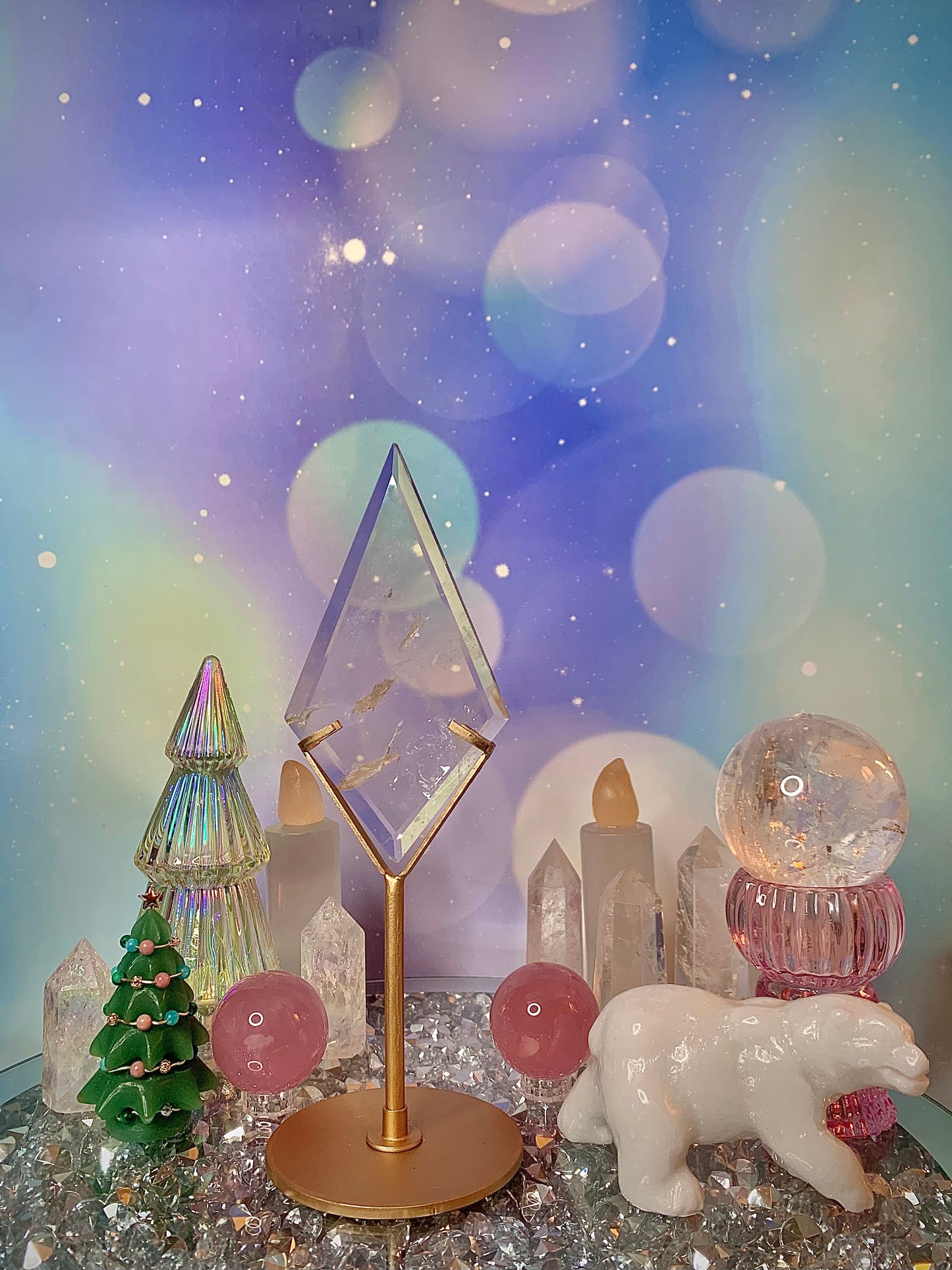 Clear Quartz Diamond on Stand