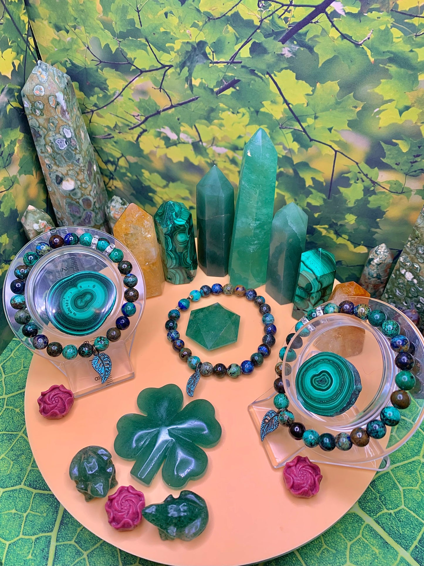 Azurite, Malachite & Chrysocolla Round Bead Bracelet 8-9mm