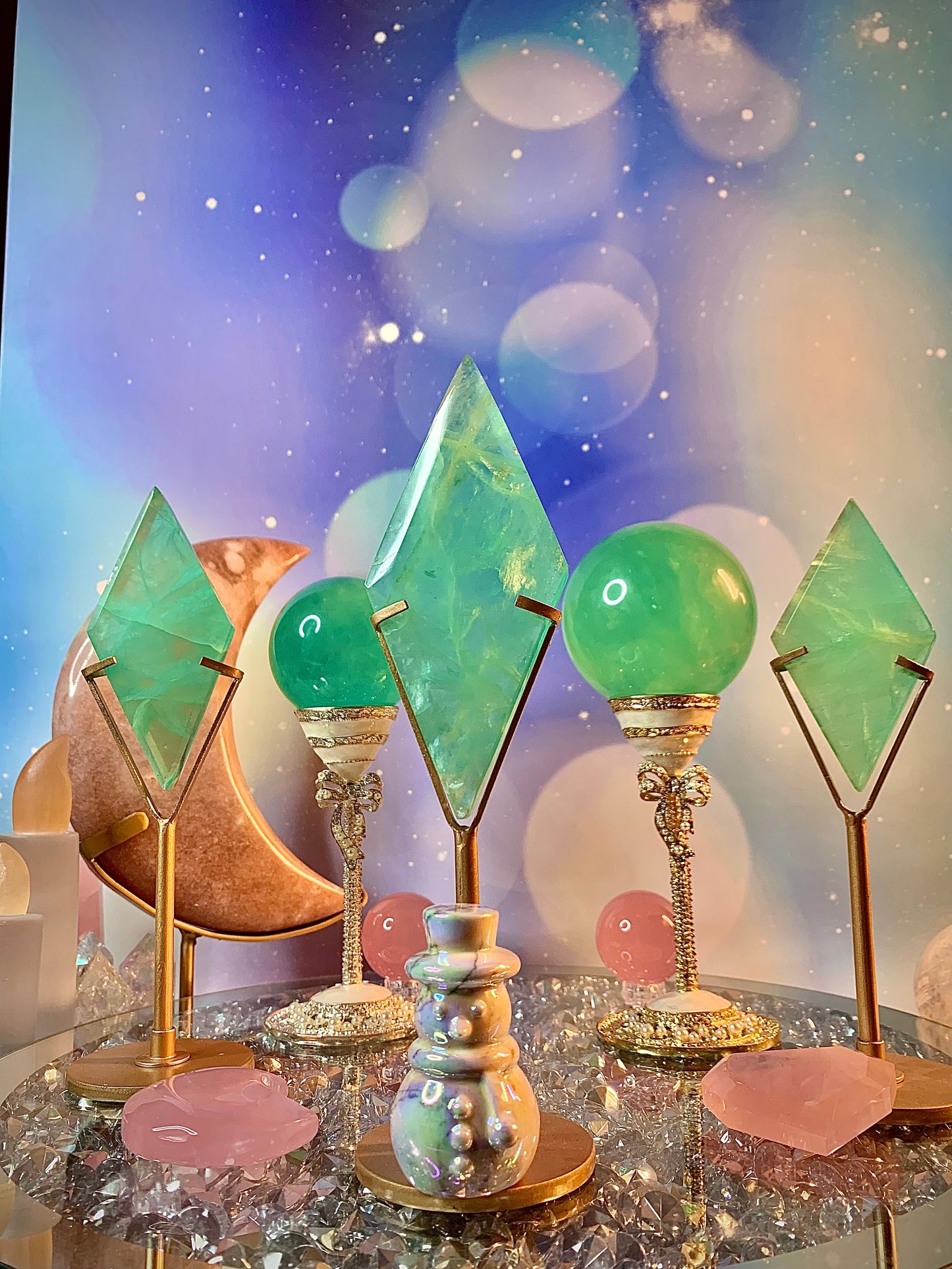 Baja Blast Fluorite Diamond on Stand