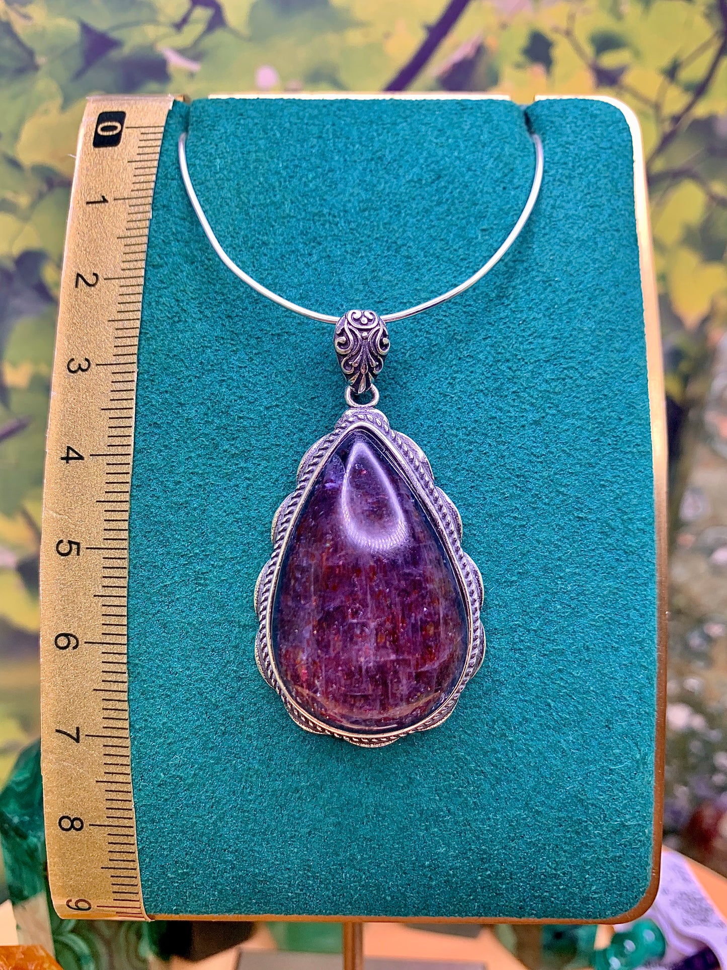 Iolite with Confetti Sunstone Pendant set in Sterling Silver (Vintage Style)