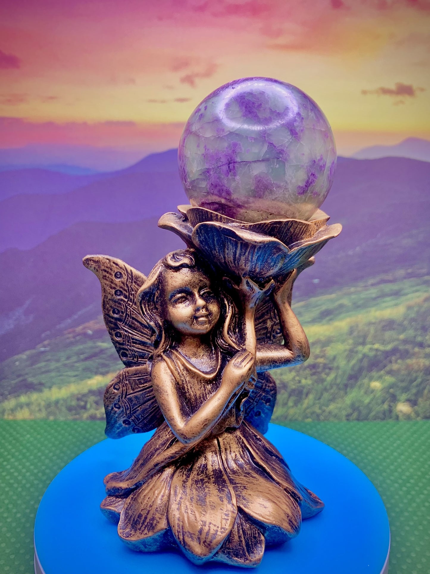 Golden Resin Fairy & Flower Sphere Stand