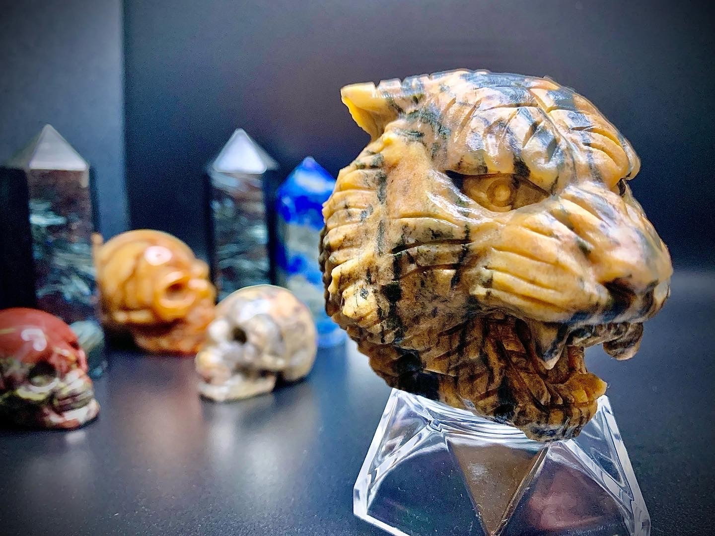 Tiger-Skin Jasper Tiger Face Carving