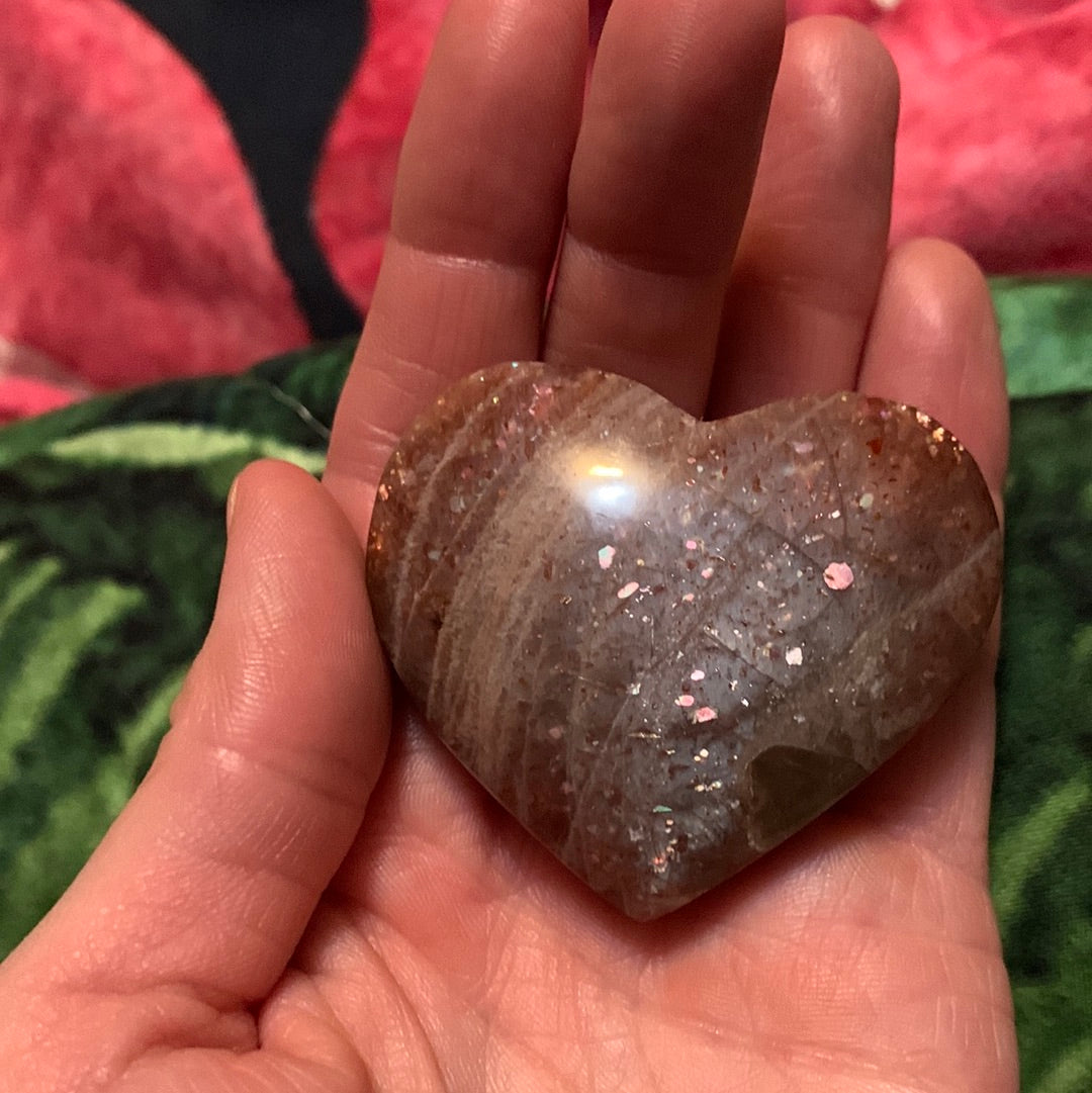 Golden Sunstone Heart Carving