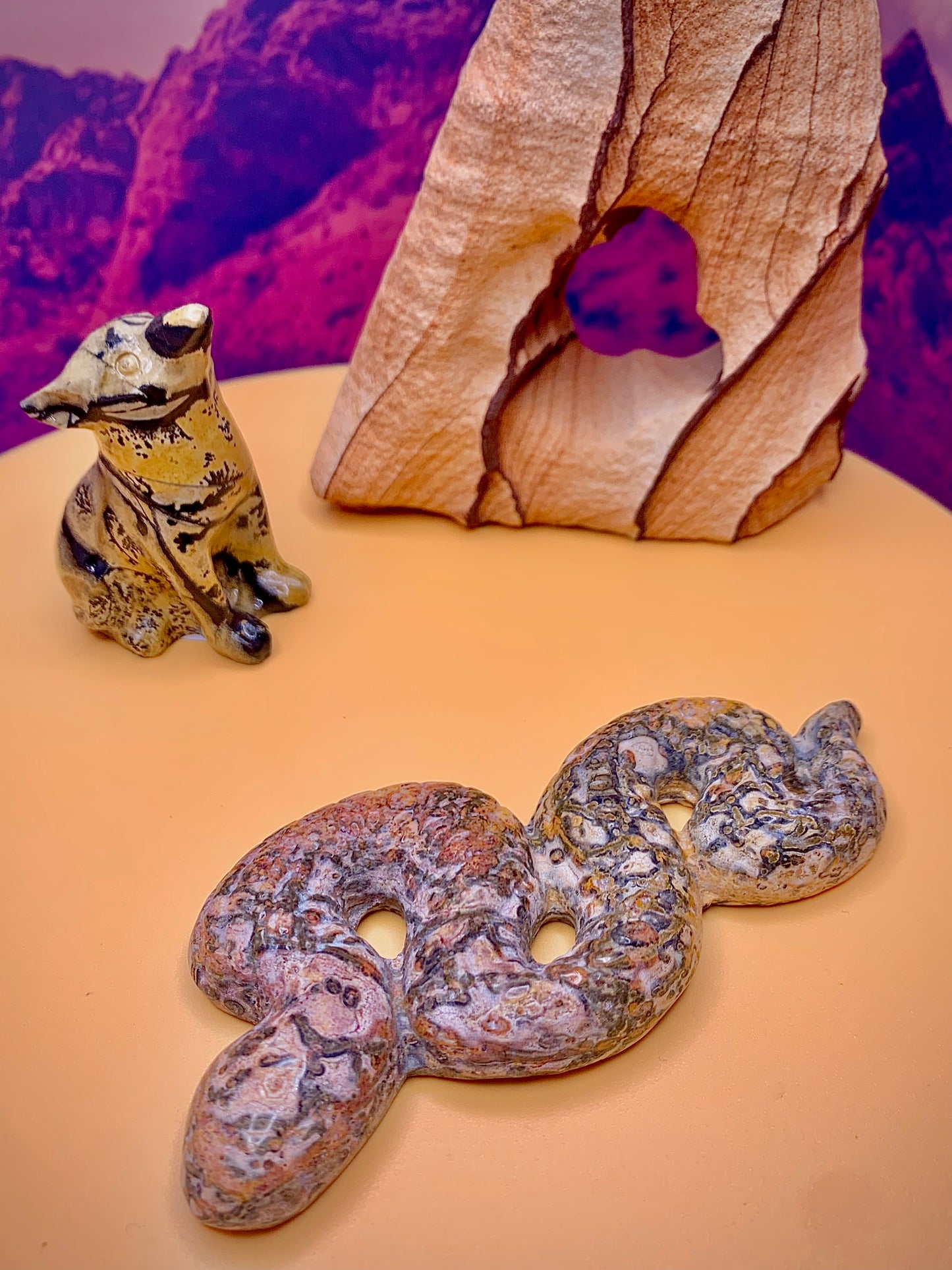 Leopard Skin Jasper Snake Carving