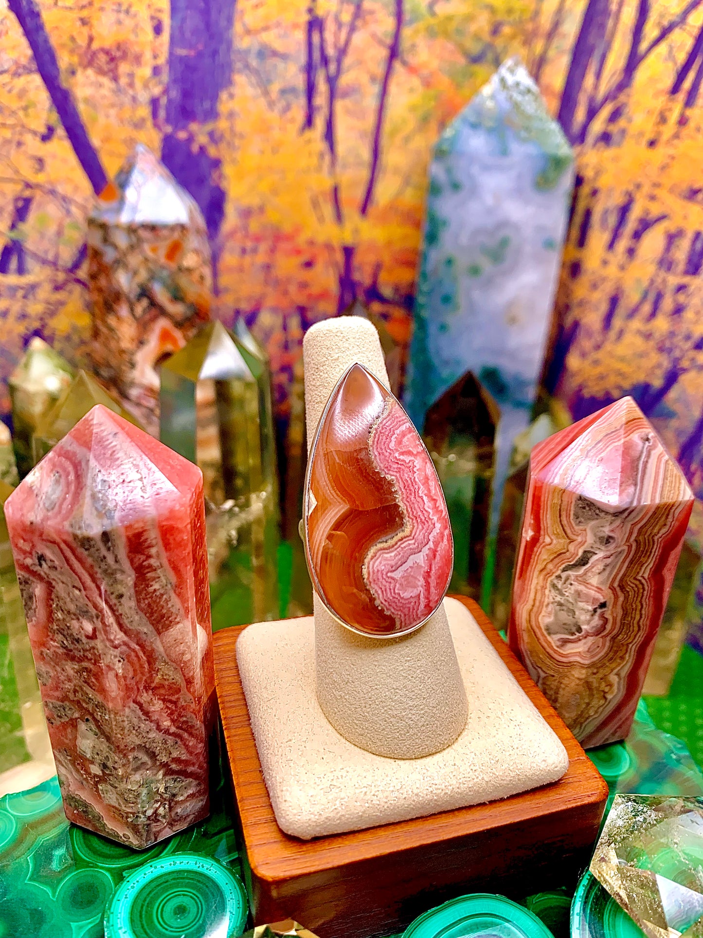 Gem Rhodochrosite HQ* Large Cabochon Teardrop Ring in Sterling Silver