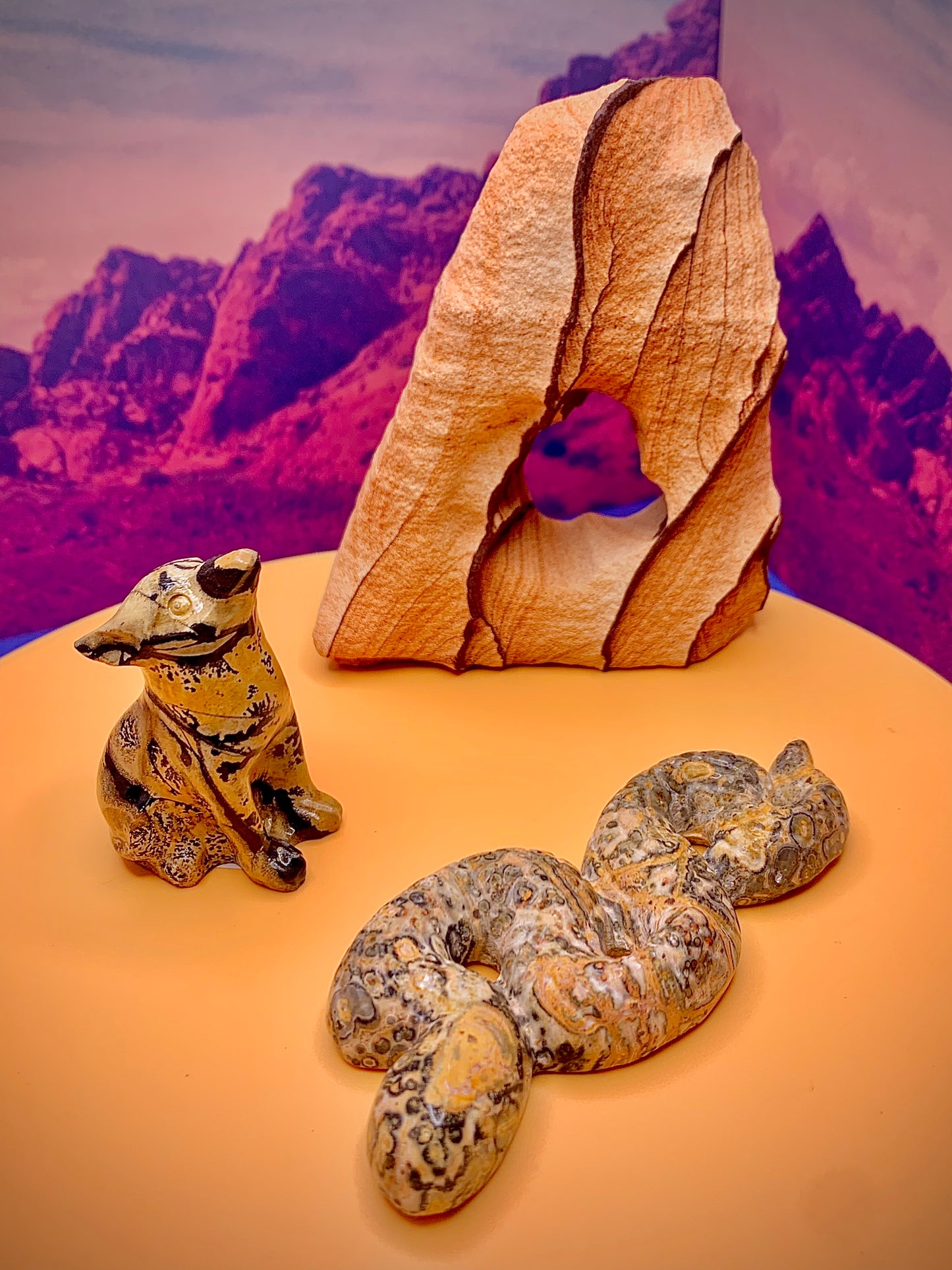 Leopard Skin Jasper Snake Carving