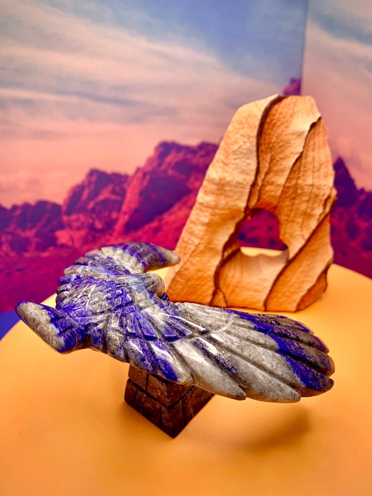 Blue Lapis Lazuli Flying Falcon Carving w/ Stand