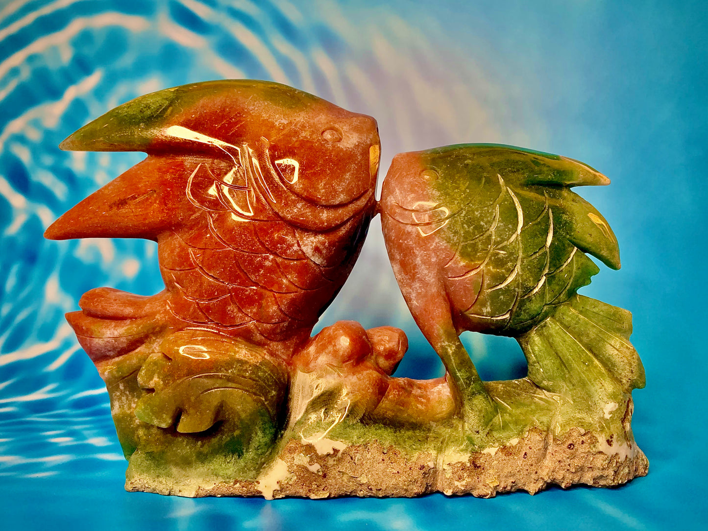 Ocean Jasper Angel Fish Pair Carving