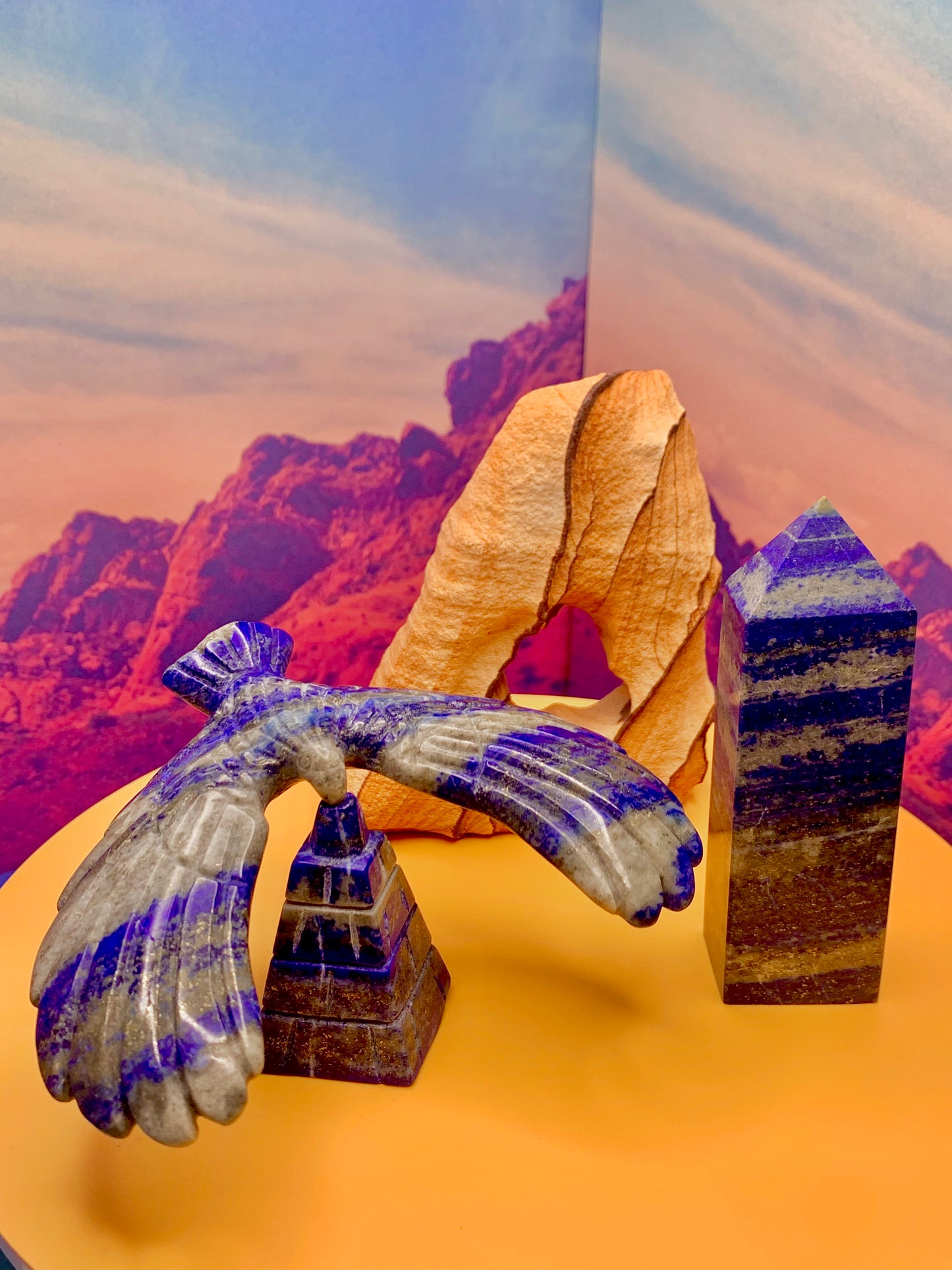 Blue Lapis Lazuli Flying Falcon Carving w/ Stand