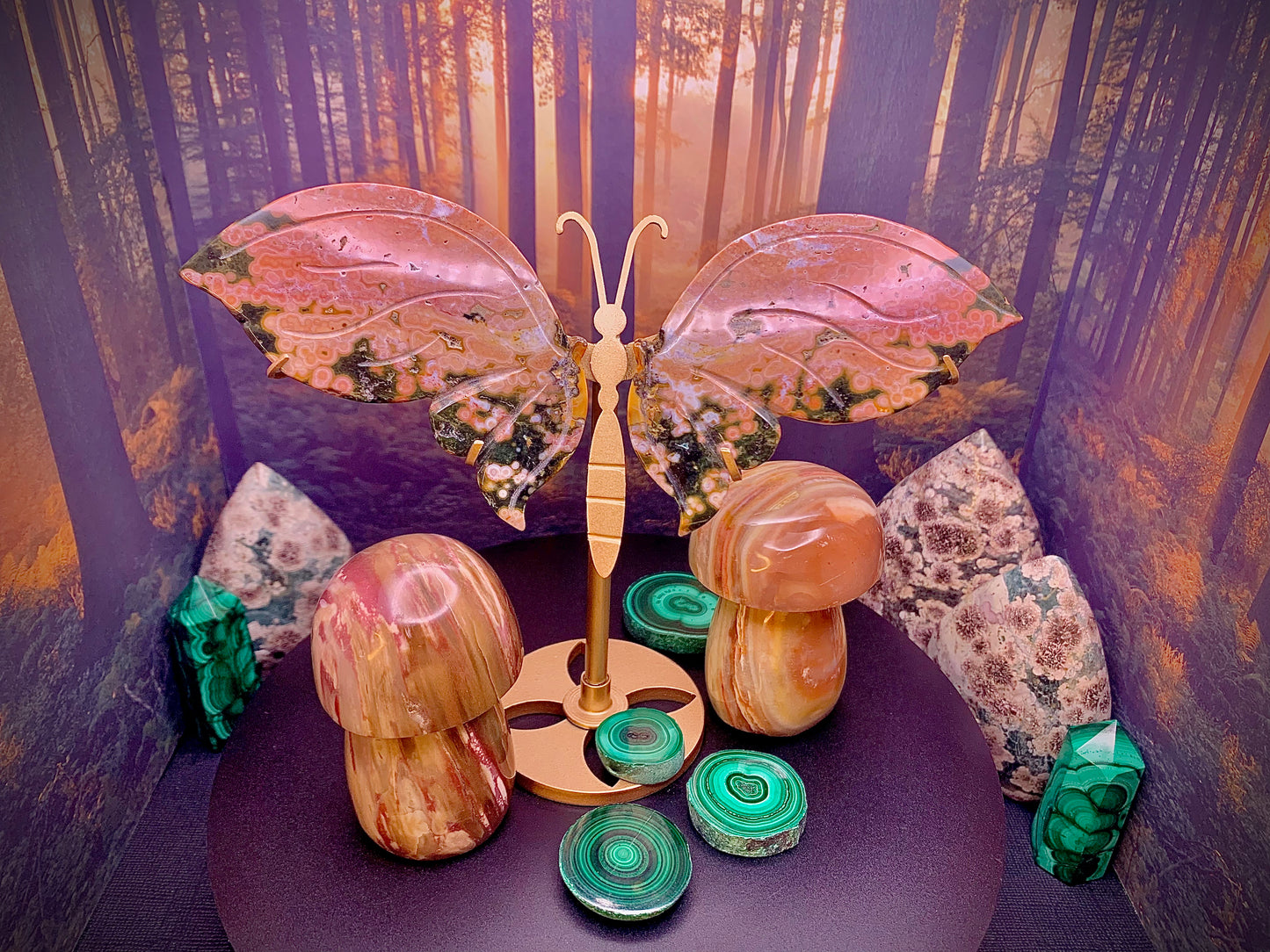 Ocean Jasper Butterfly Carving on Stand