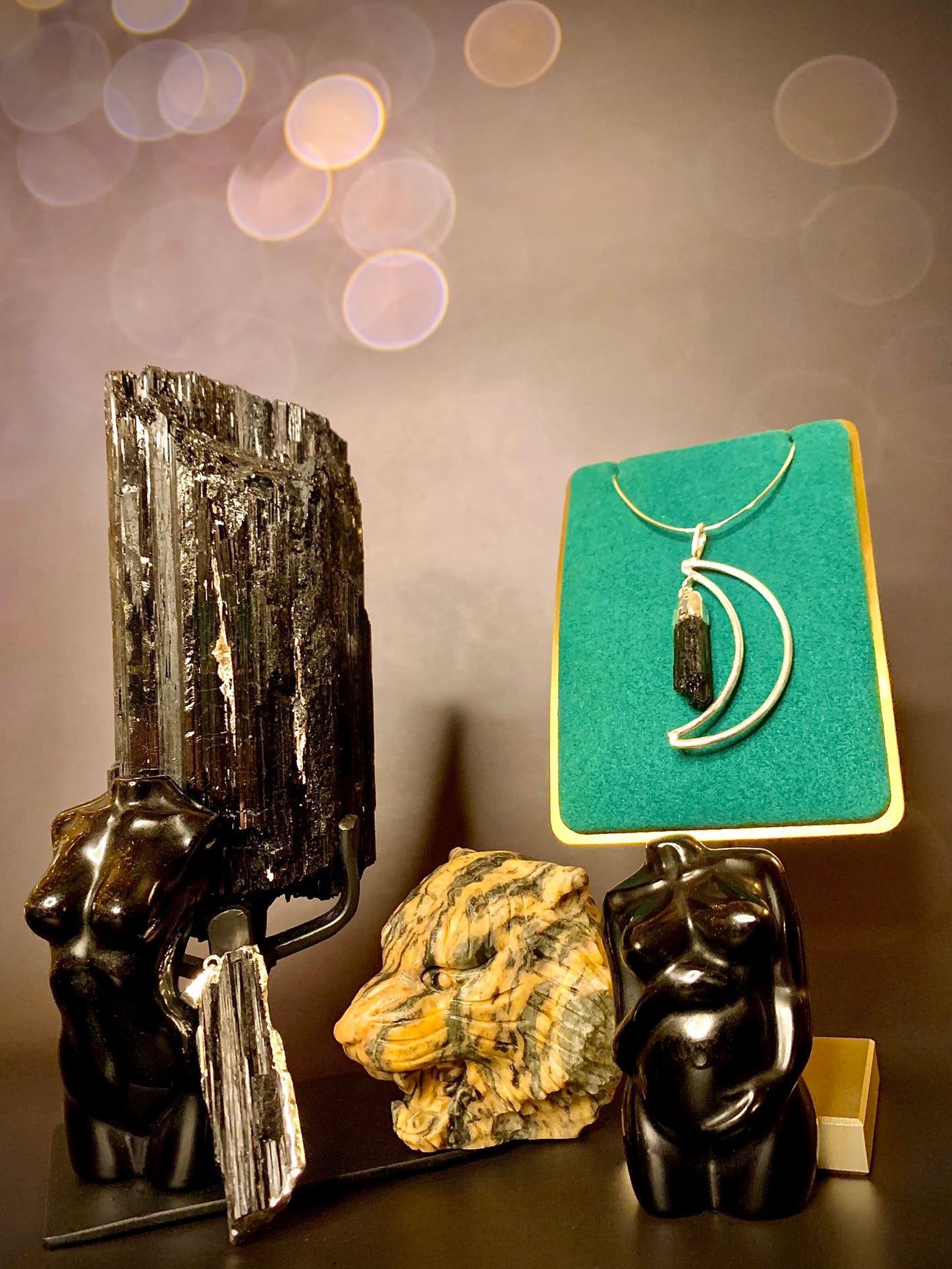 Sterling Silver Moon Pendant with Black Tourmaline