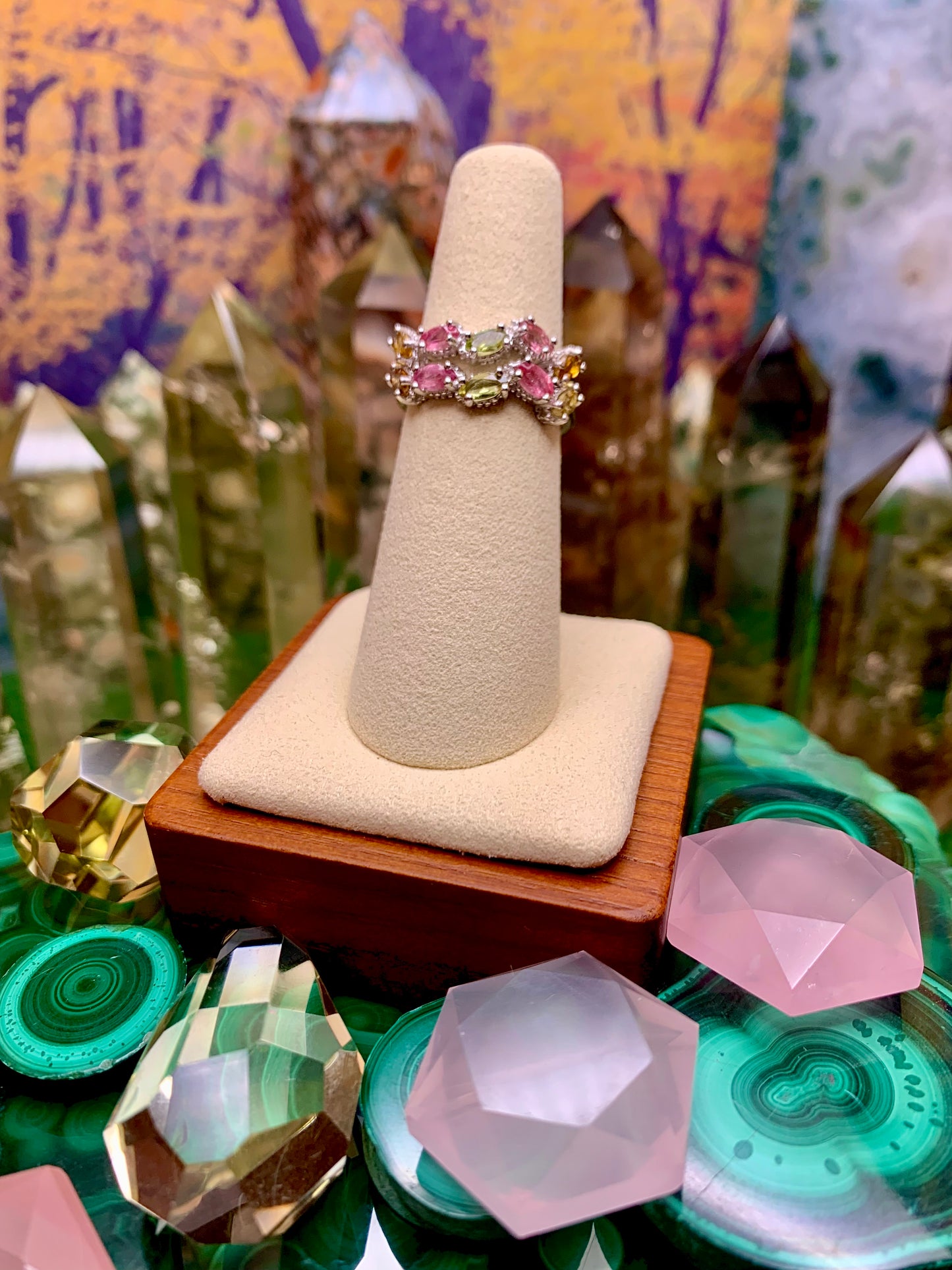 Multi-Colored Tourmaline Faceted Marquee Stone Ring In Sterling Silver