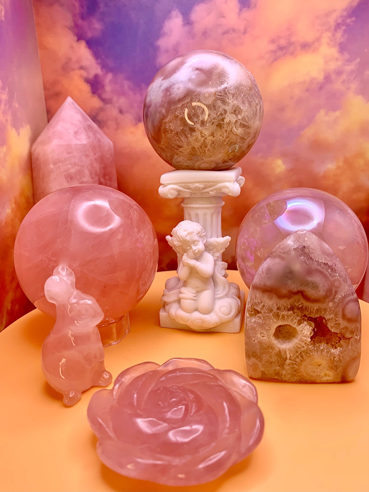 Pink Amethyst Sphere with Flower Agate Inclusions