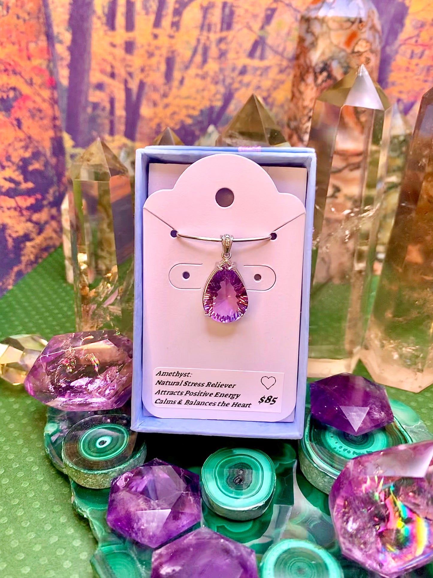 Faceted Tear Drip Amethyst Pendant set in Sterling Silver