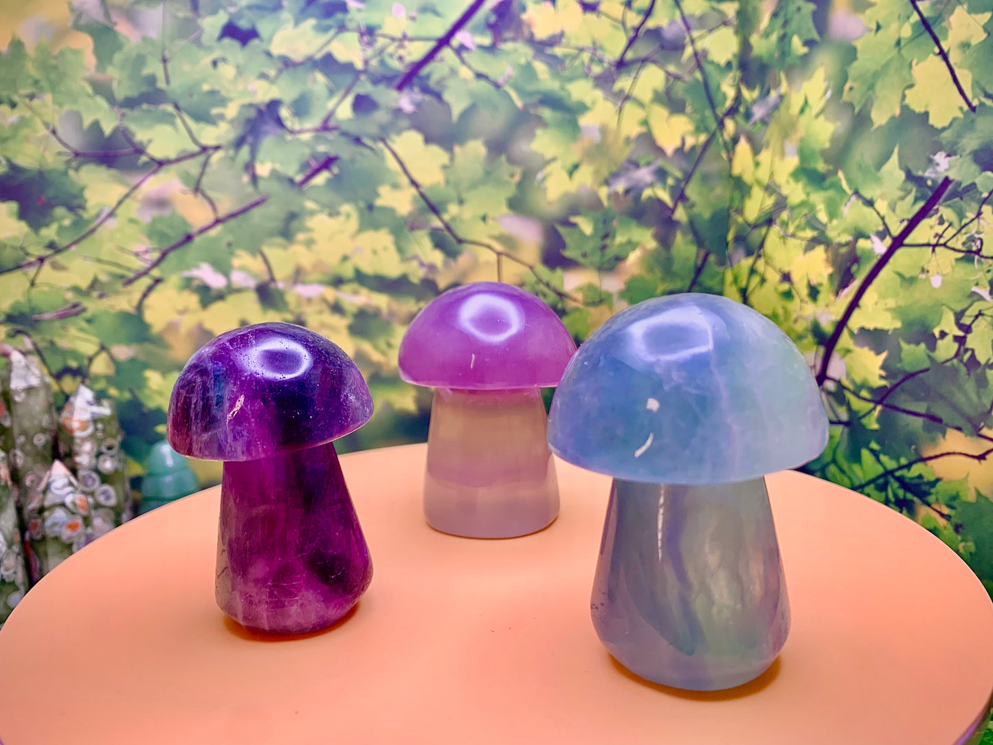 Purple Rainbow Fluorite Mushroom Carving