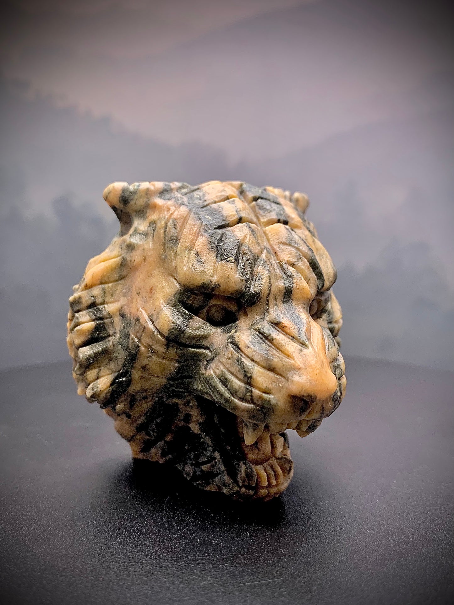 Tiger-Skin Jasper Tiger Face Carving
