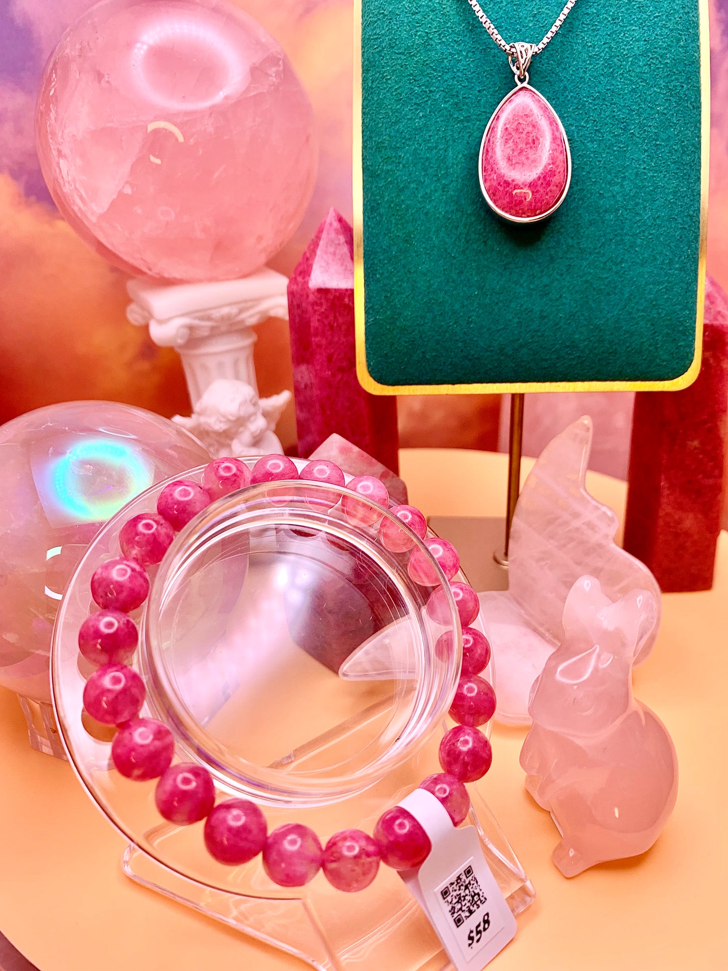 Sakura Rain Rhodonite Round Bead Bracelet 10mm