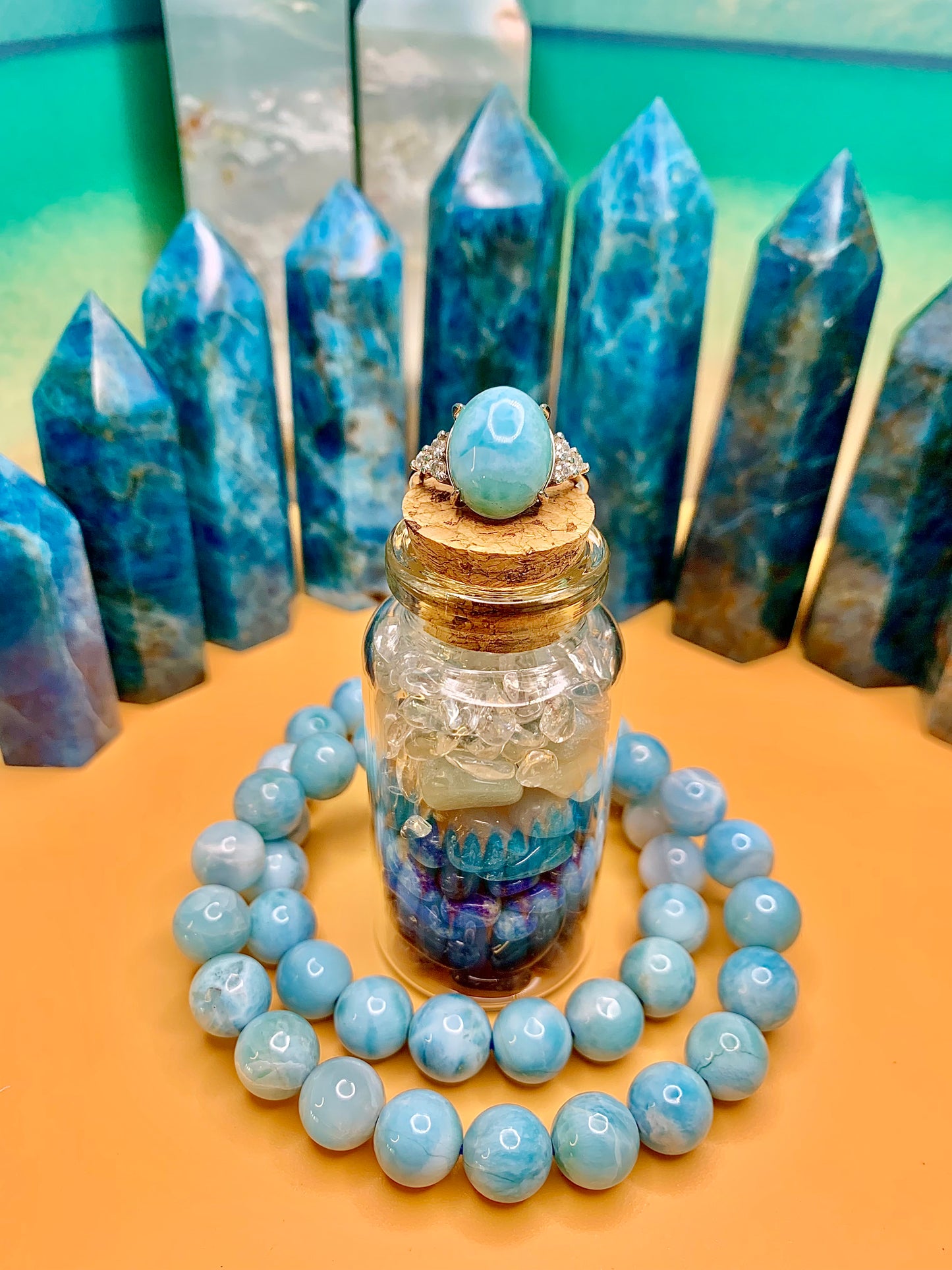 Larimar Oval Cut in Fancy Setting