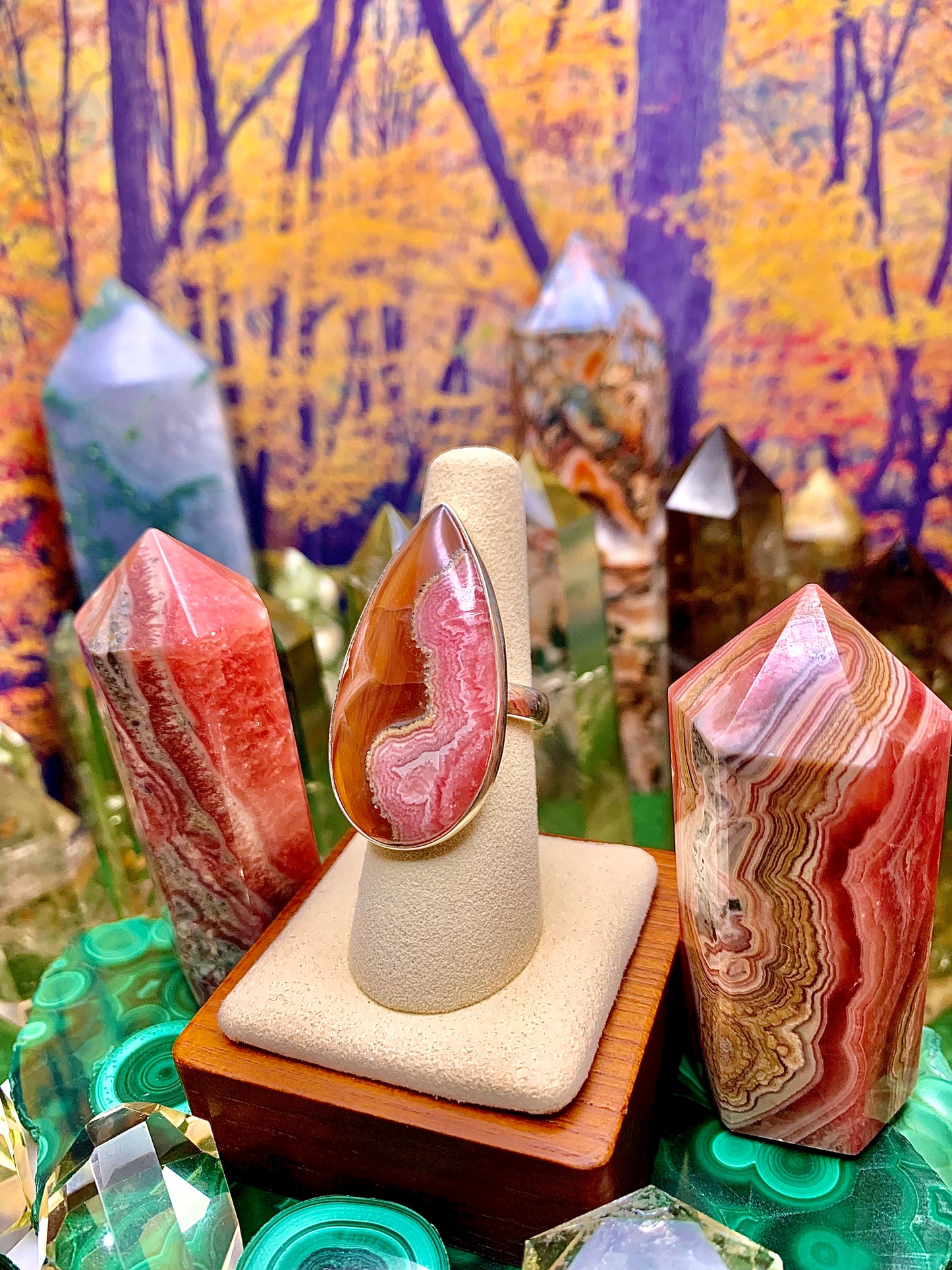 Gem Rhodochrosite HQ* Large Cabochon Teardrop Ring in Sterling Silver