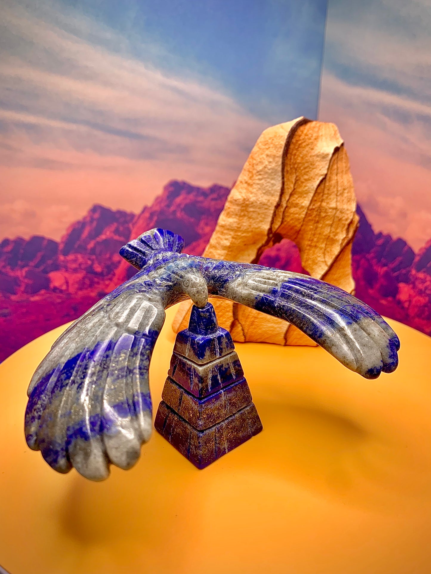 Blue Lapis Lazuli Flying Falcon Carving w/ Stand