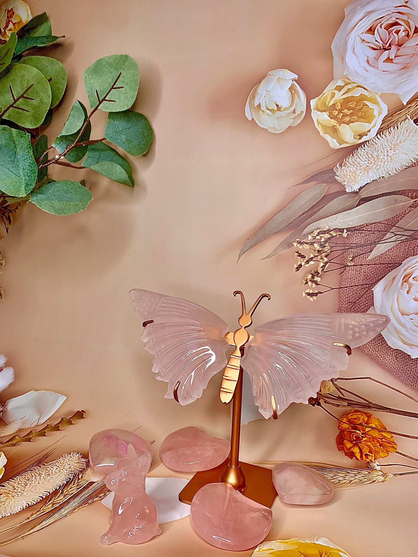 Rose Quartz Butterfly 🦋 Wings on Stand