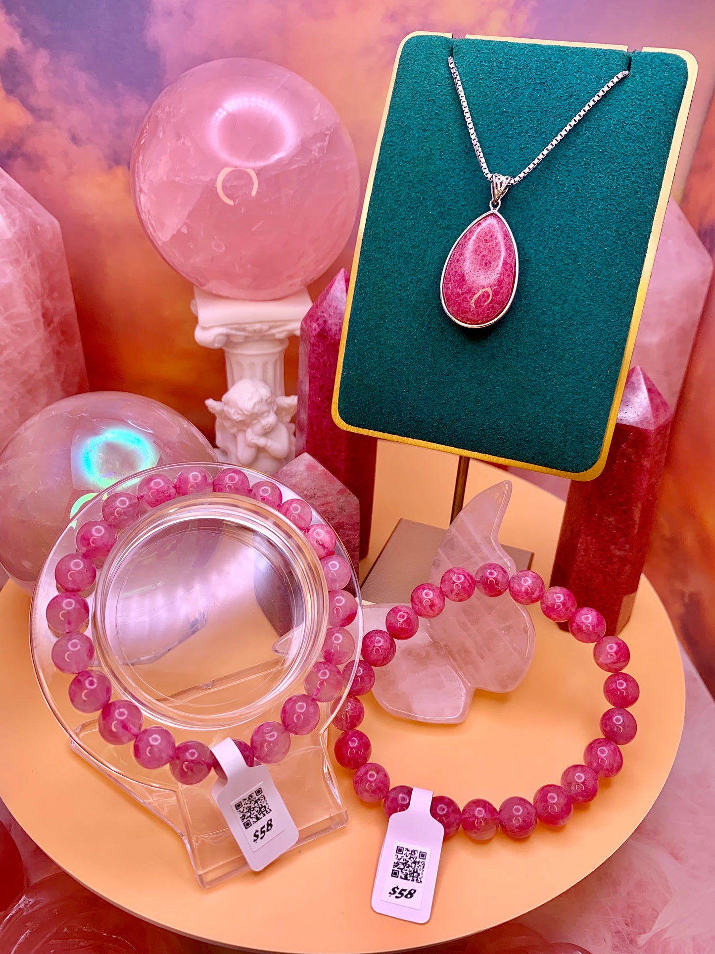 Sakura Rain Rhodonite Round Bead Bracelet 10mm