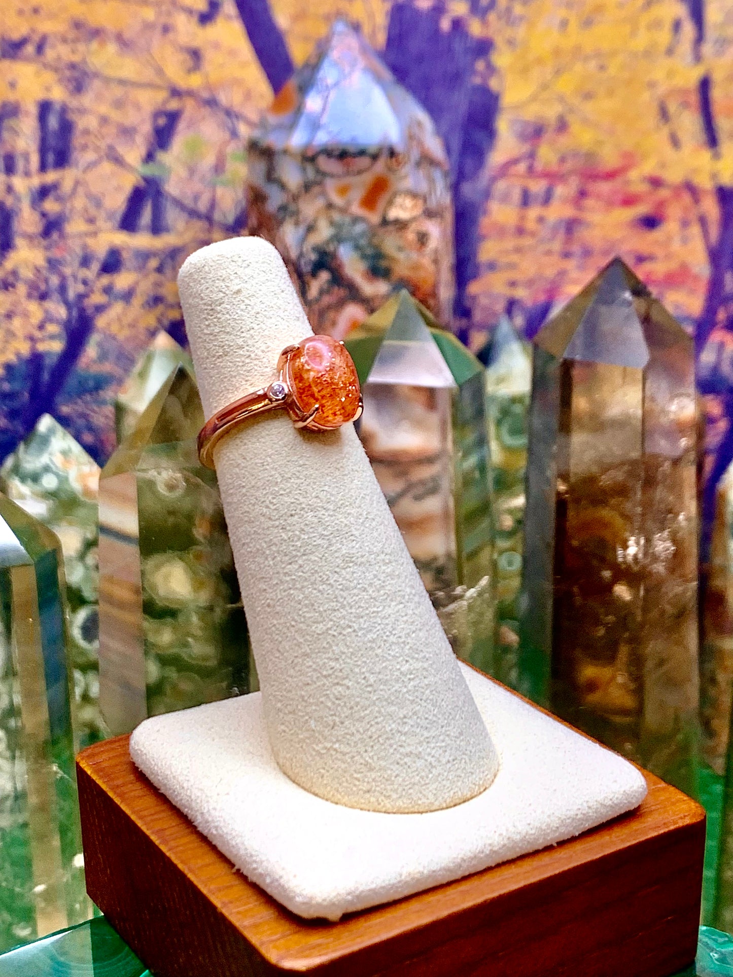 Golden Sunstone Ring in Rose Gold Plated Silver