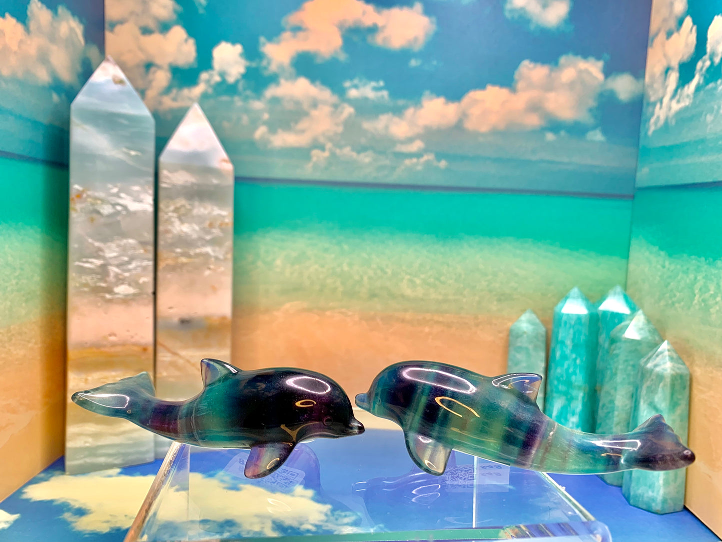 Rainbow Fluorite Dolphin Carving