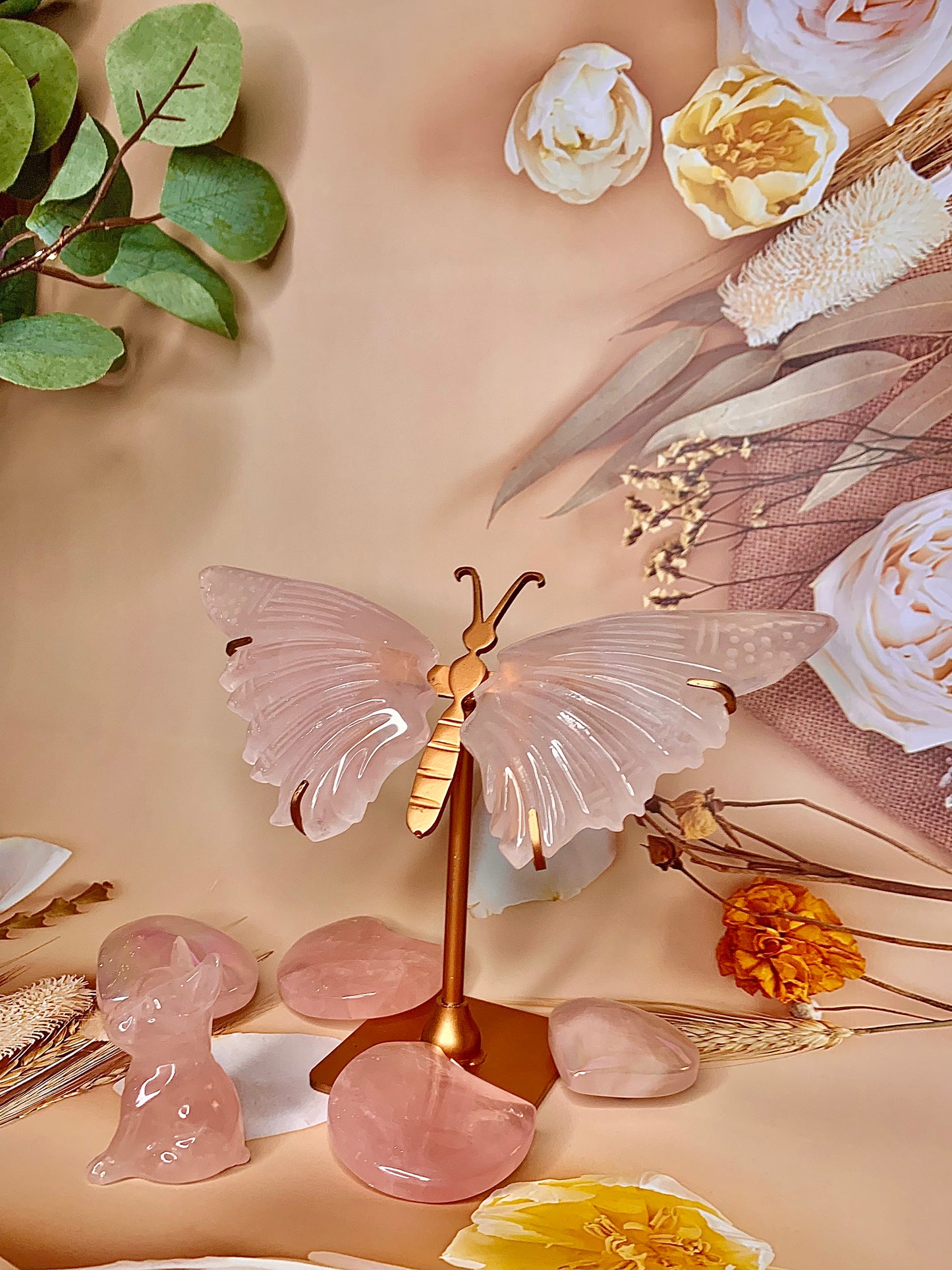 Rose Quartz Butterfly 🦋 Wings on Stand