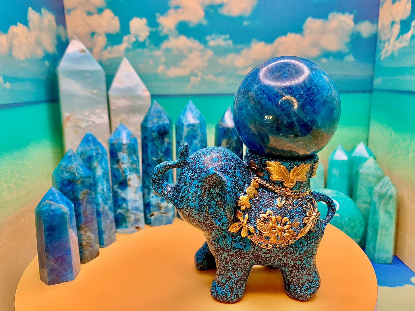 Elephant Decorative Sphere Stand (Blue)