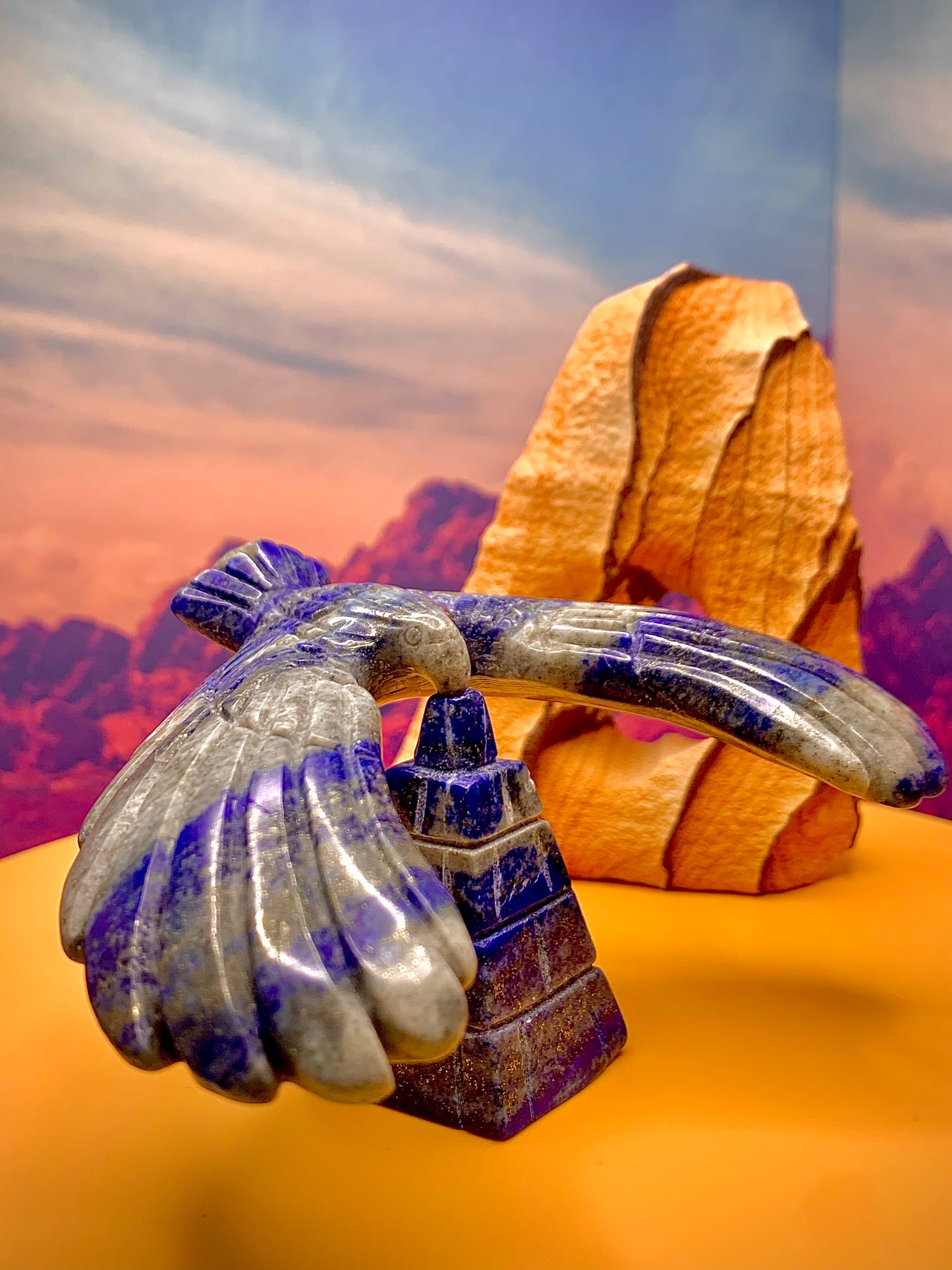 Blue Lapis Lazuli Flying Falcon Carving w/ Stand