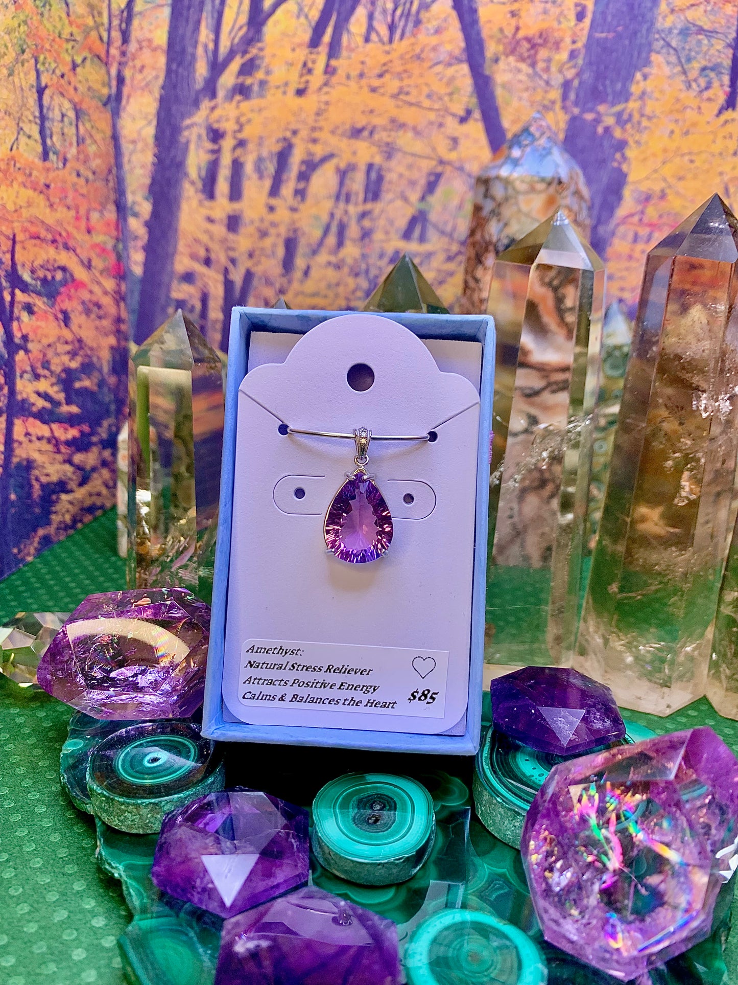 Faceted Tear Drip Amethyst Pendant set in Sterling Silver