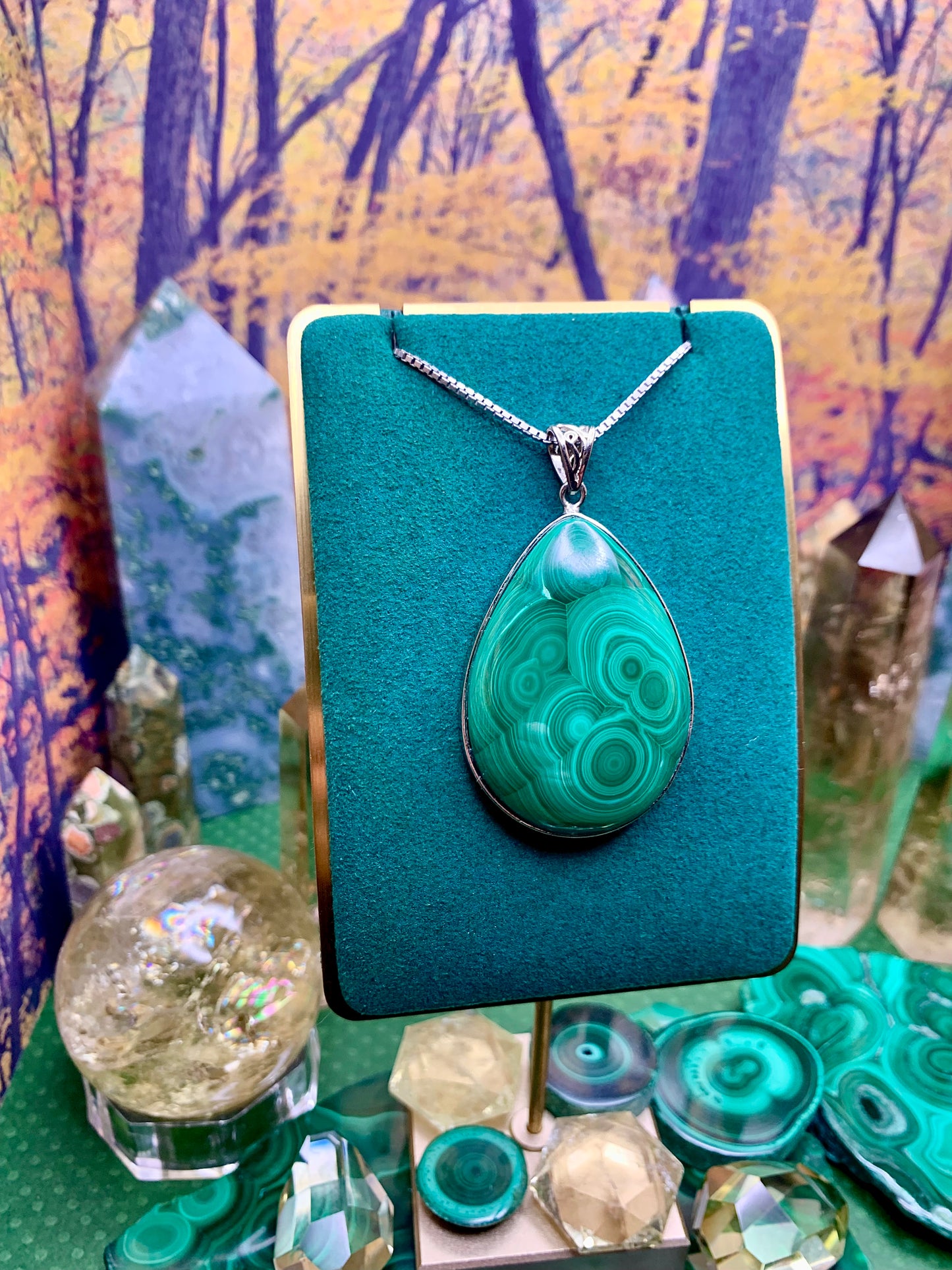 Malachite Pendant in Sterling Silver (Large)