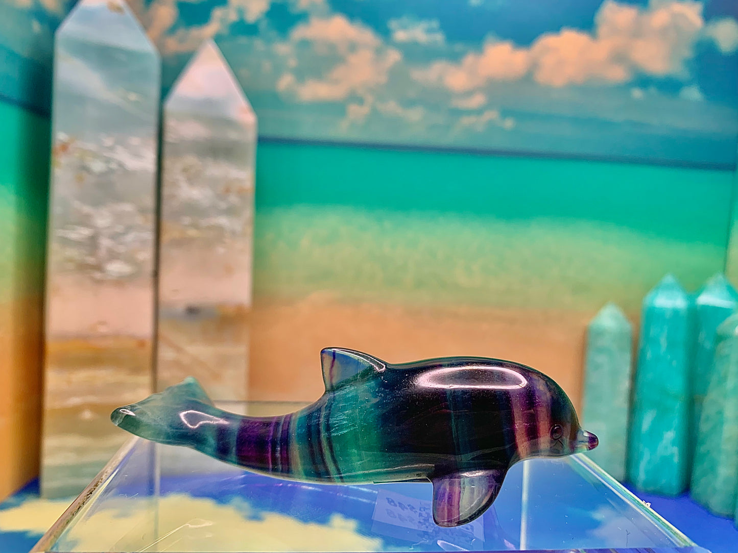 Rainbow Fluorite Dolphin Carving