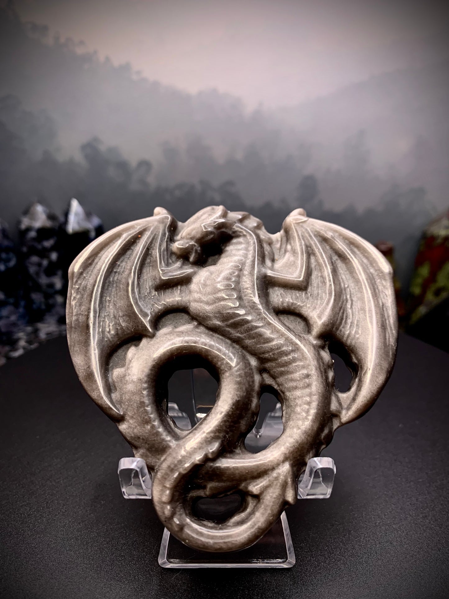 Silver Sheen Obsidian Dragon