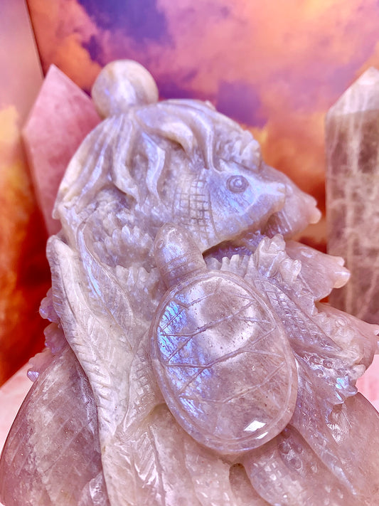 Moonstone Turtle and Fish Ocean Scene