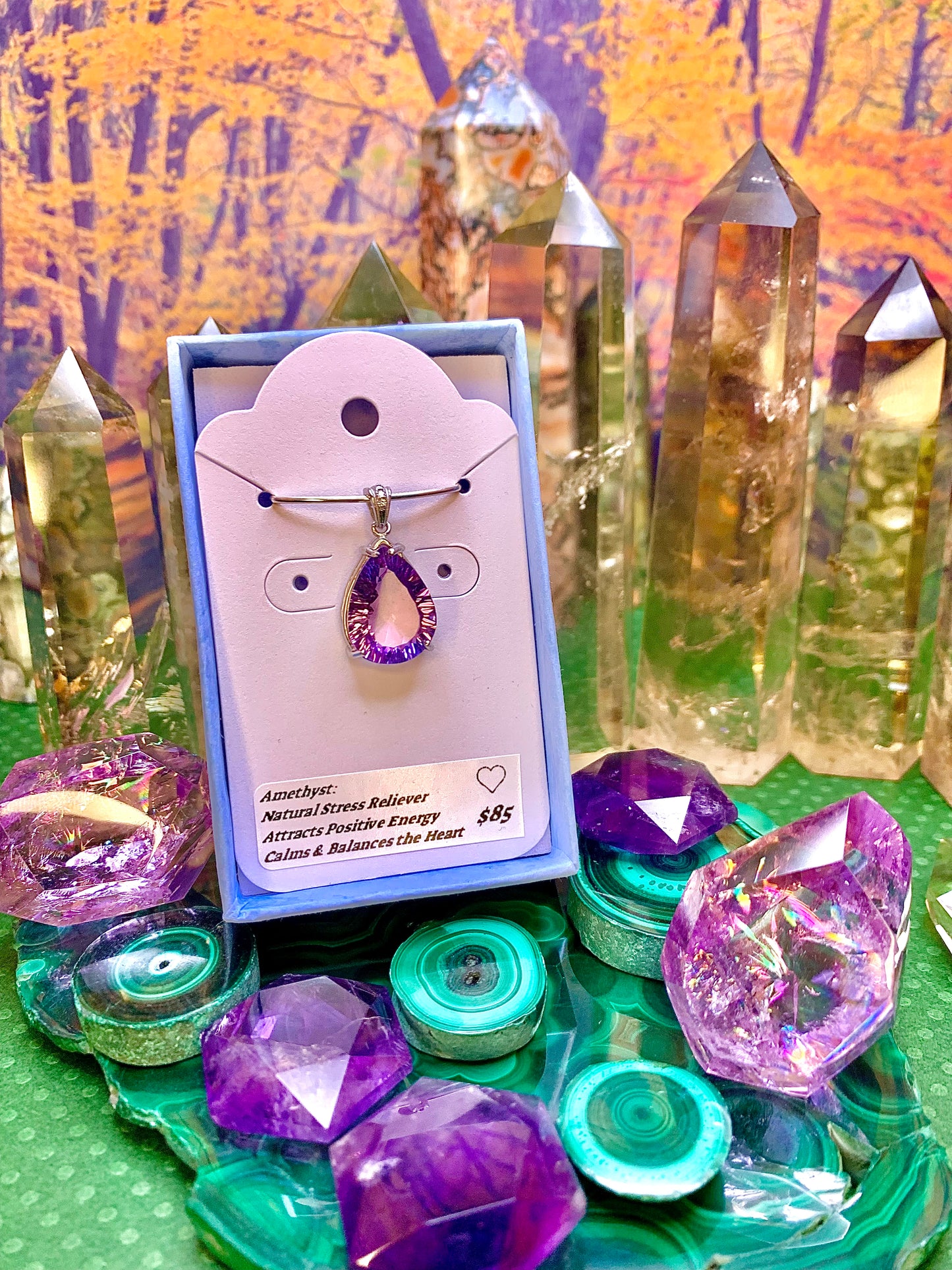 Faceted Tear Drip Amethyst Pendant set in Sterling Silver