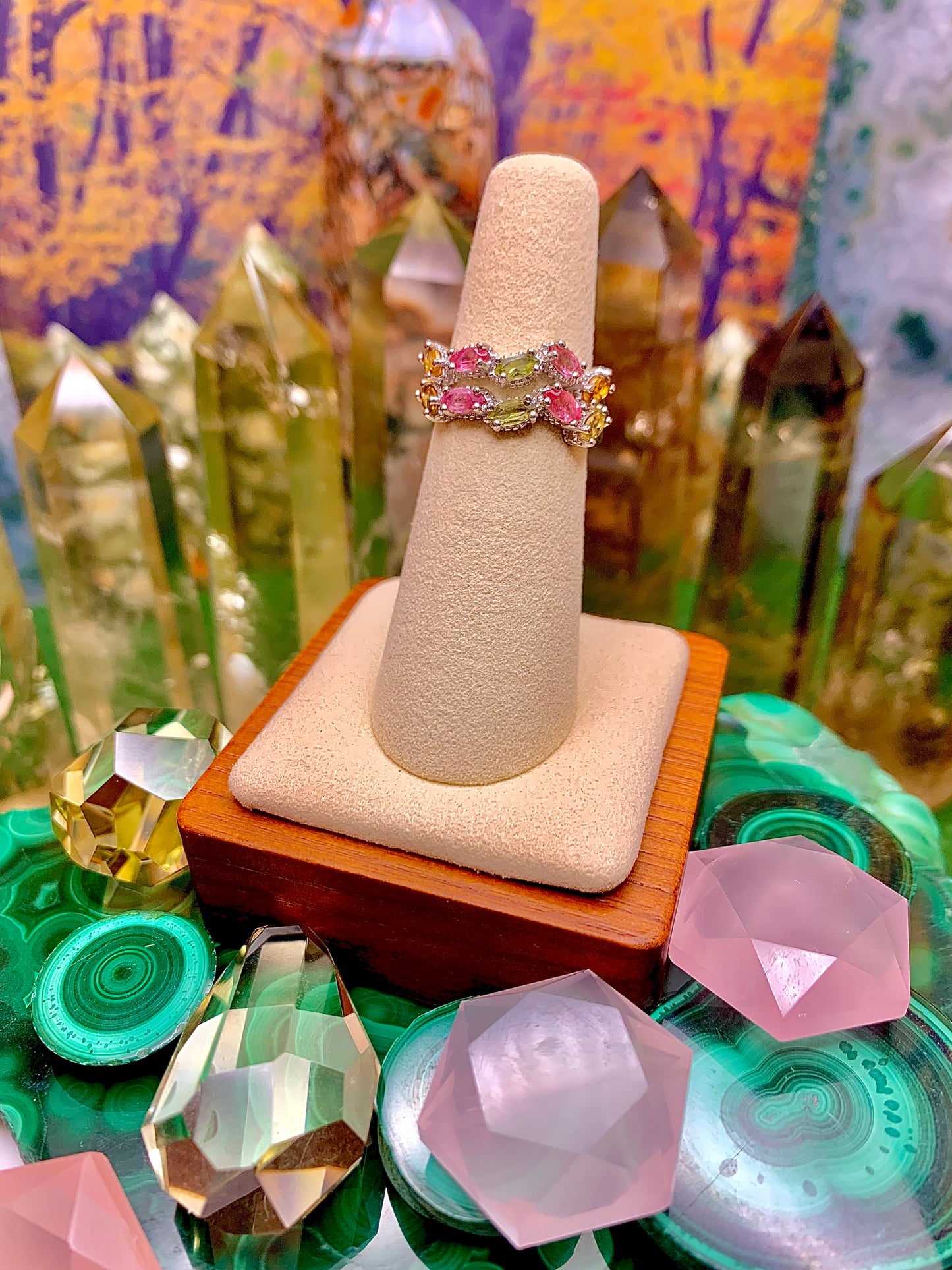 Multi-Colored Tourmaline Faceted Marquee Stone Ring In Sterling Silver