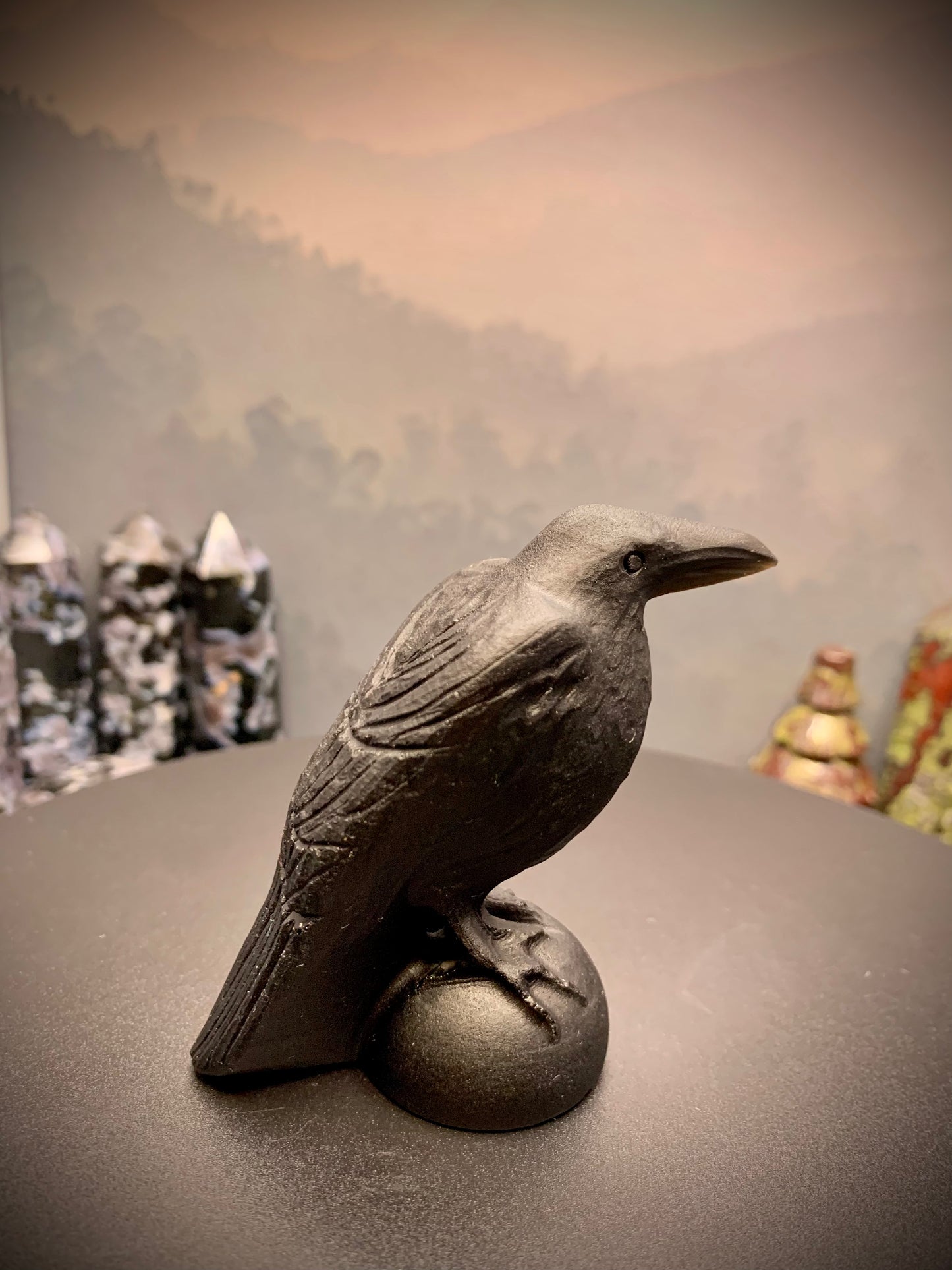 Black Obsidian Raven Carving