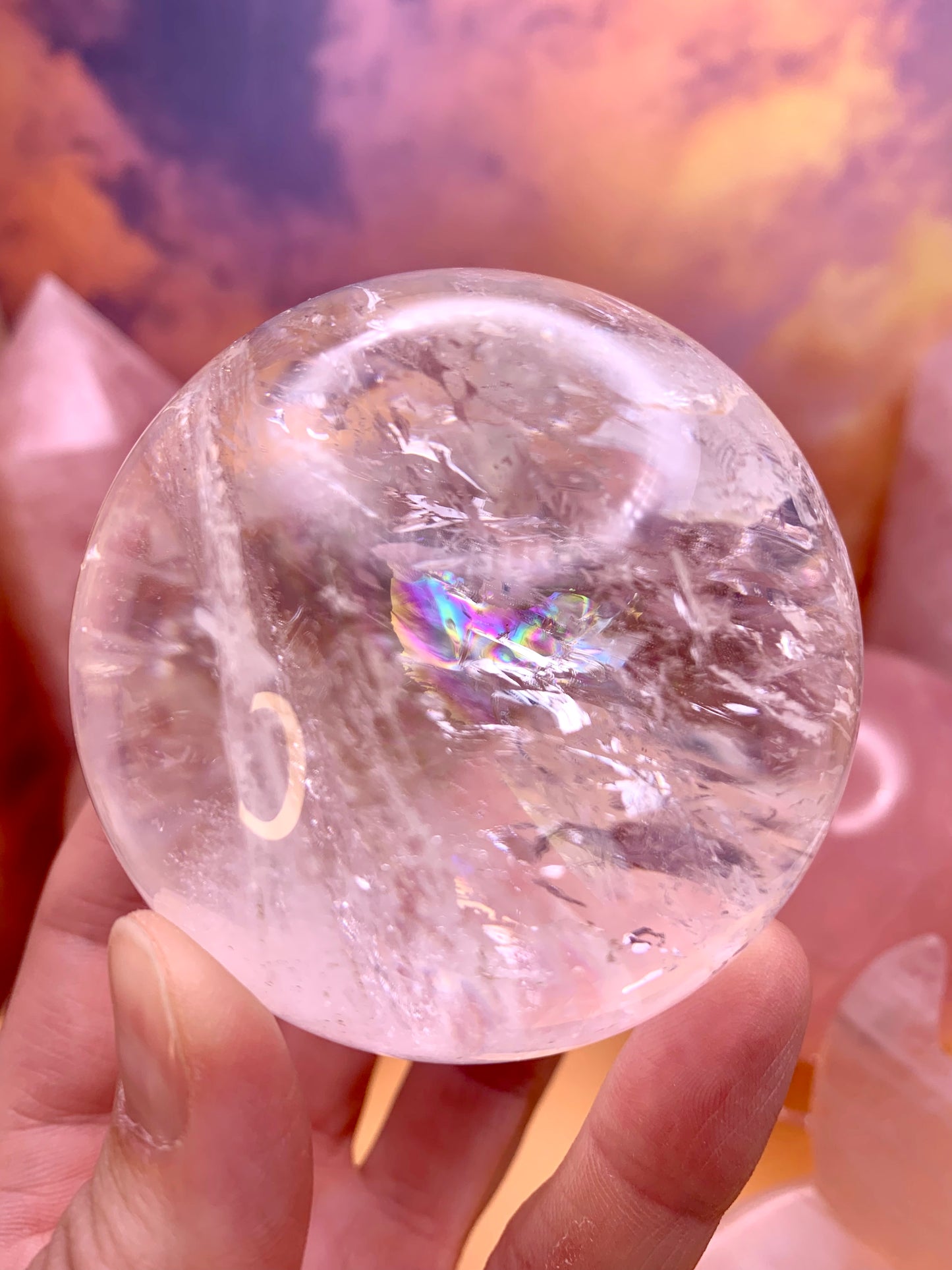 Clear Quartz Sphere with Rainbows