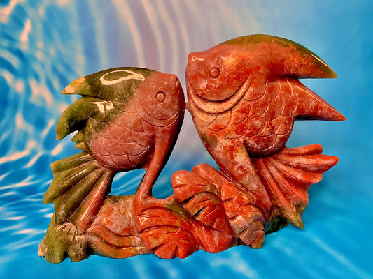 Ocean Jasper Angel Fish Pair Carving
